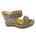 Load image into Gallery viewer, Christian Louboutin Champagne Metallic Studded Wedge Sandals
