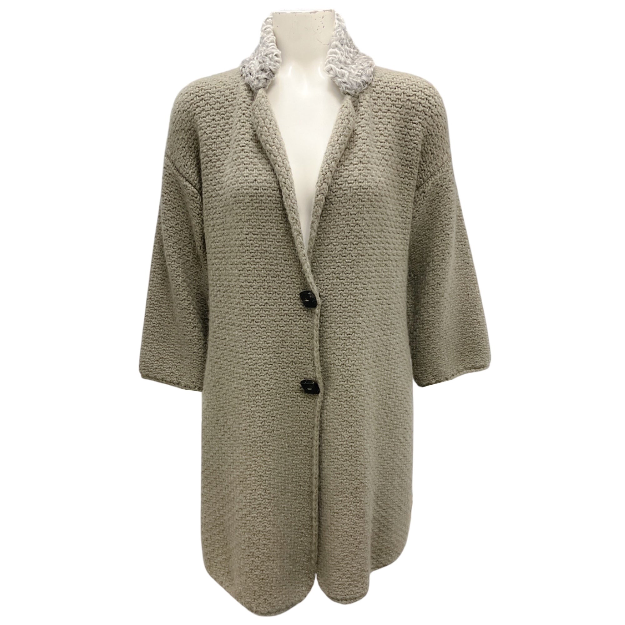 Fabiana Filippi Olive / Taupe Lamb Collar Cashmere Knit Cardigan Sweater