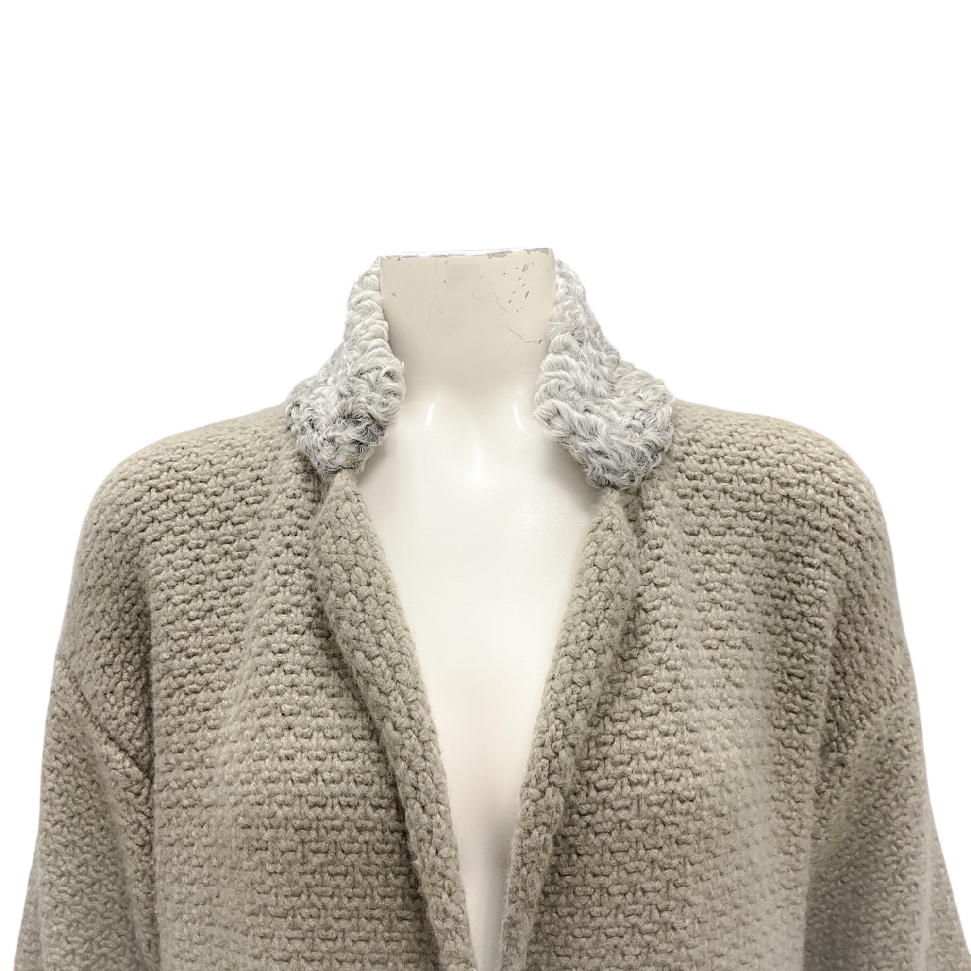Fabiana Filippi Olive / Taupe Lamb Collar Cashmere Knit Cardigan Sweater