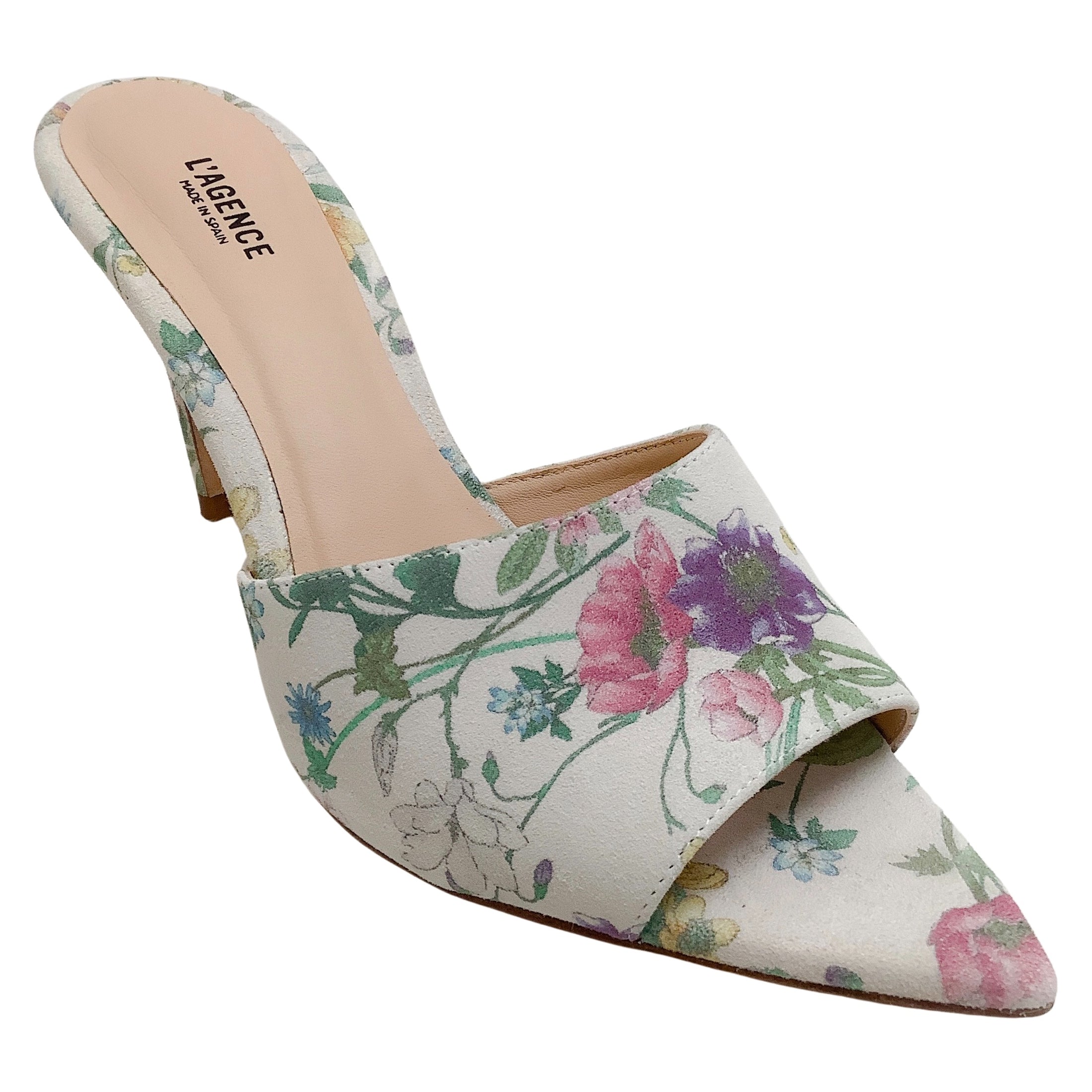 L'Agence Multi Floral Lolita Pointed Toe Slide Sandals