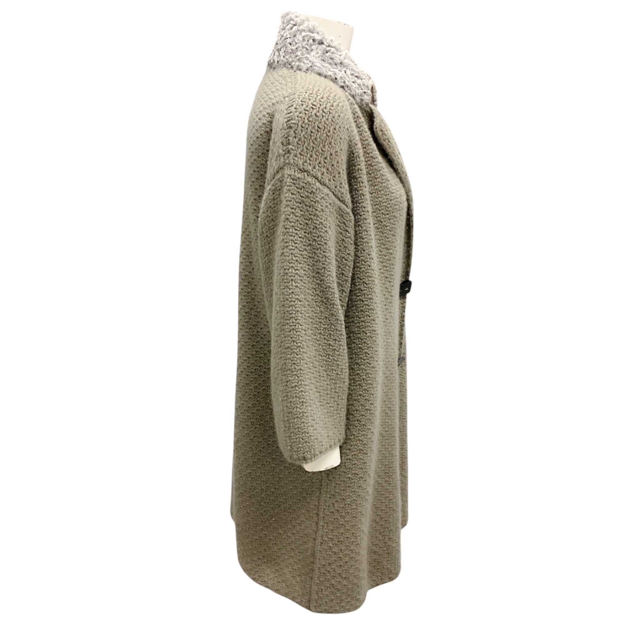 Fabiana Filippi Olive / Taupe Lamb Collar Cashmere Knit Cardigan Sweater