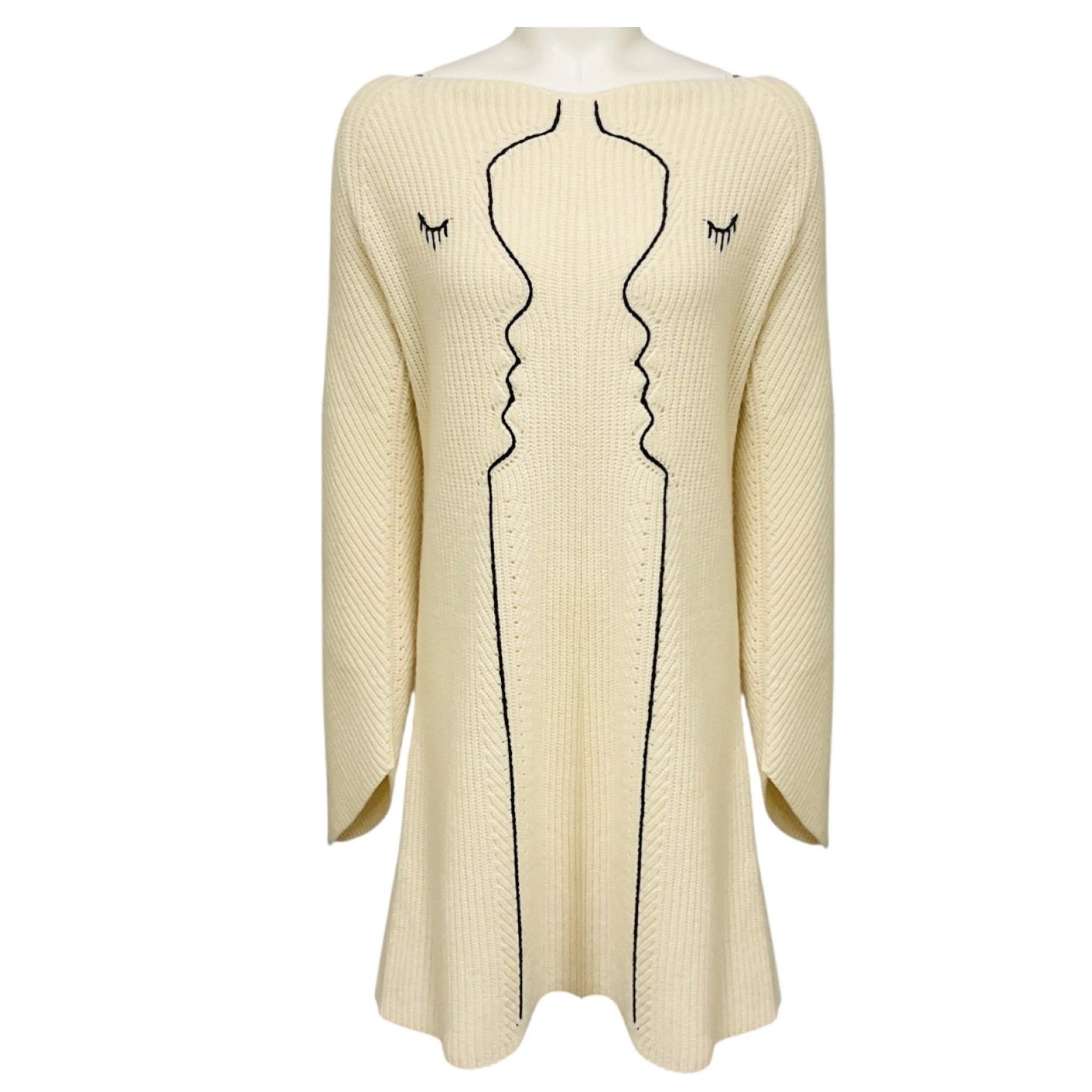 Vivetta Ivory / Black Long Sleeved Wool and Cashmere Knit Sweater Dress