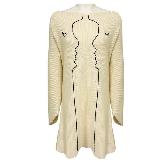 Vivetta Ivory / Black Long Sleeved Wool and Cashmere Knit Sweater Dress