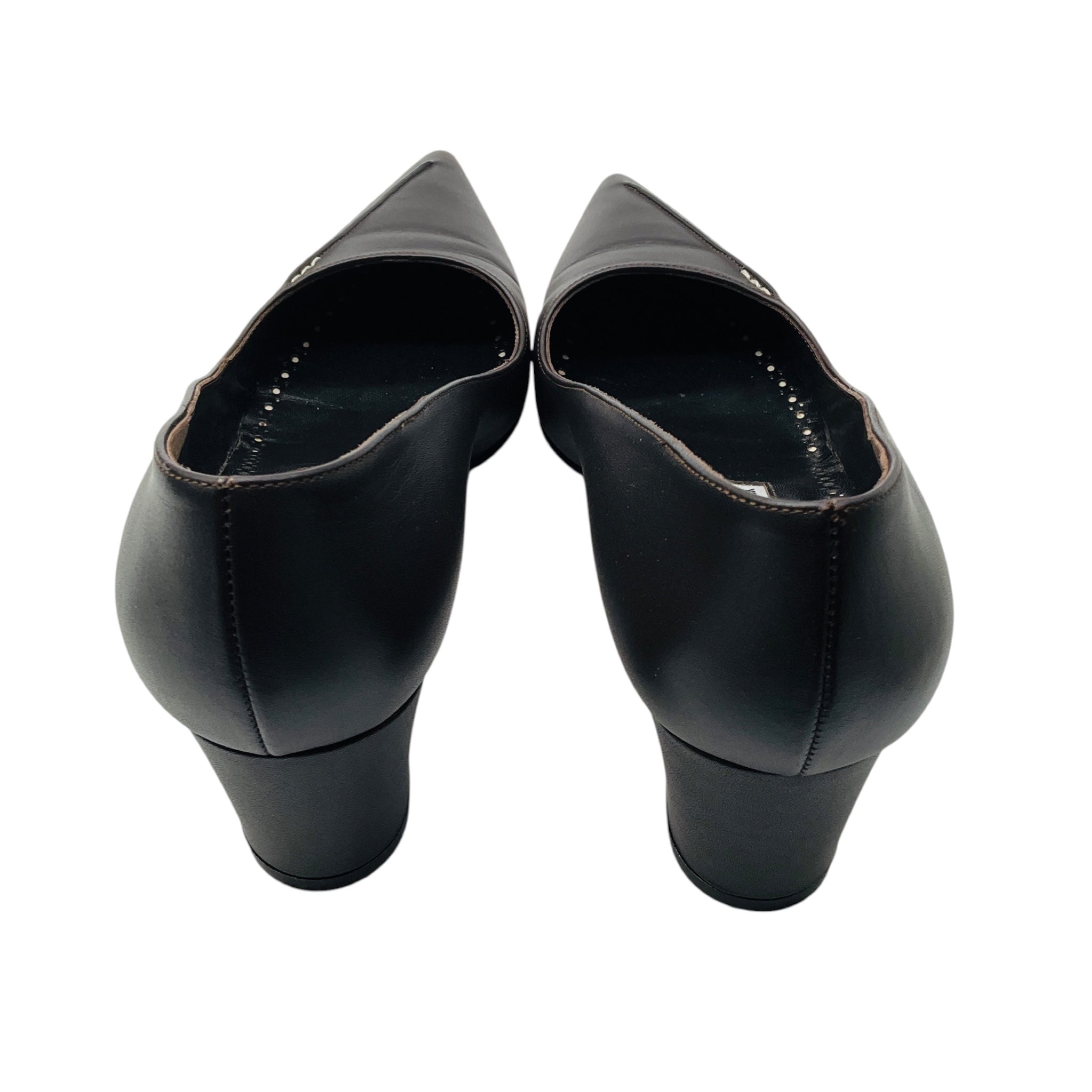Manolo Blahnik Dark Brown Leather Low Heel Pumps
