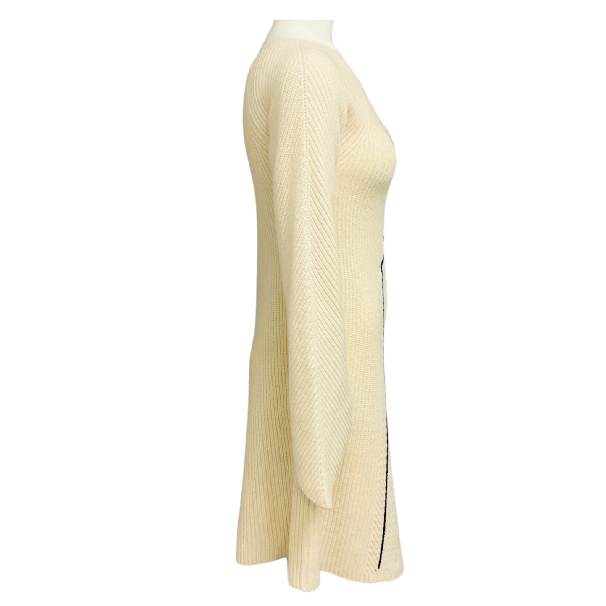 Vivetta Ivory / Black Long Sleeved Wool and Cashmere Knit Sweater Dress