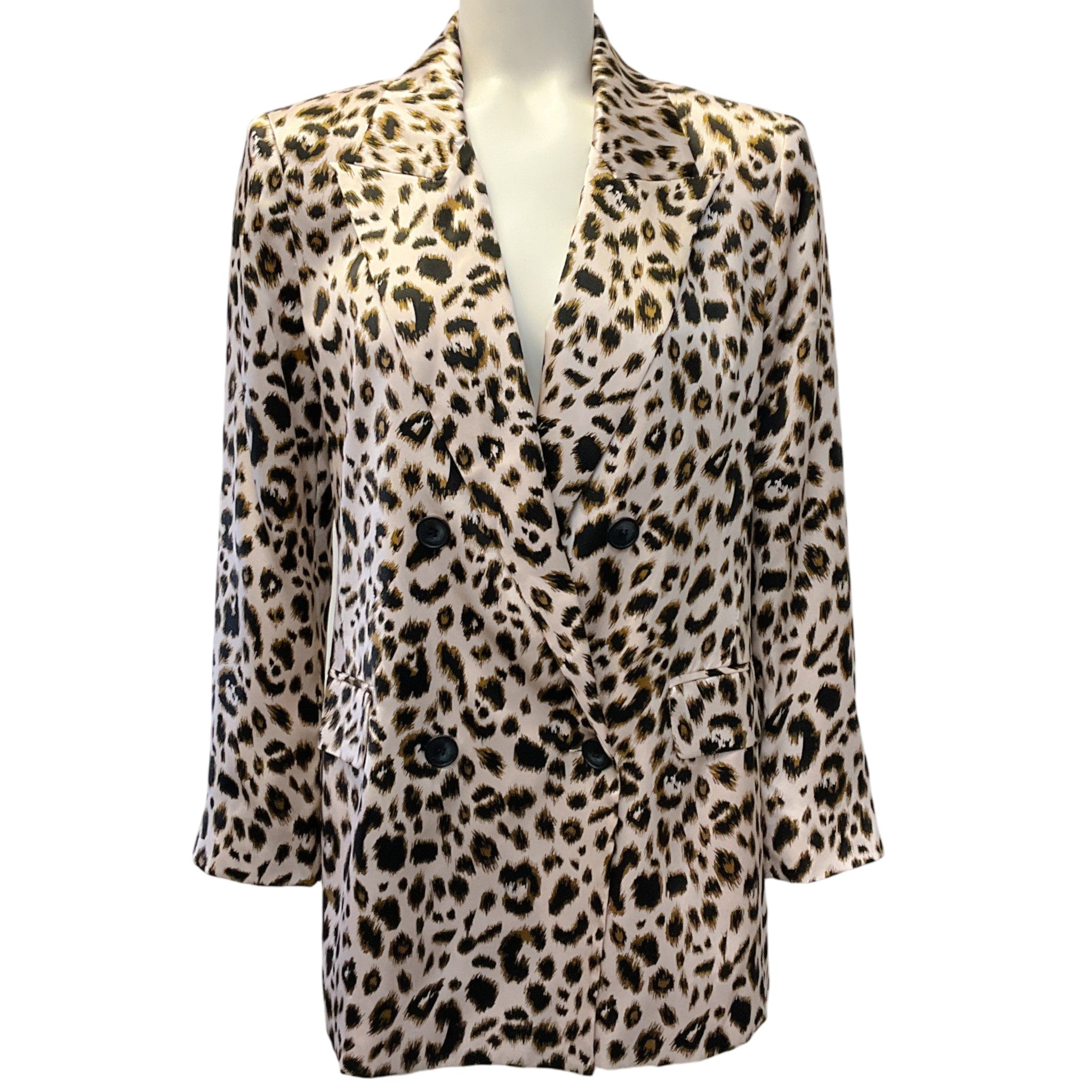L'Agence Leopard Print Silk Taryn Double Breasted Blazer

