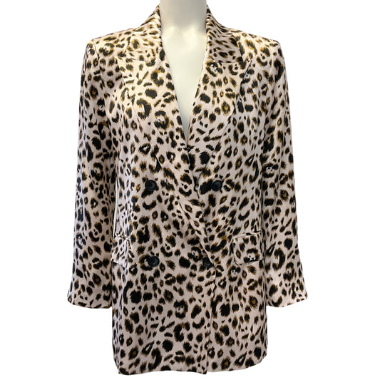 L'Agence Leopard Print Silk Taryn Double Breasted Blazer

