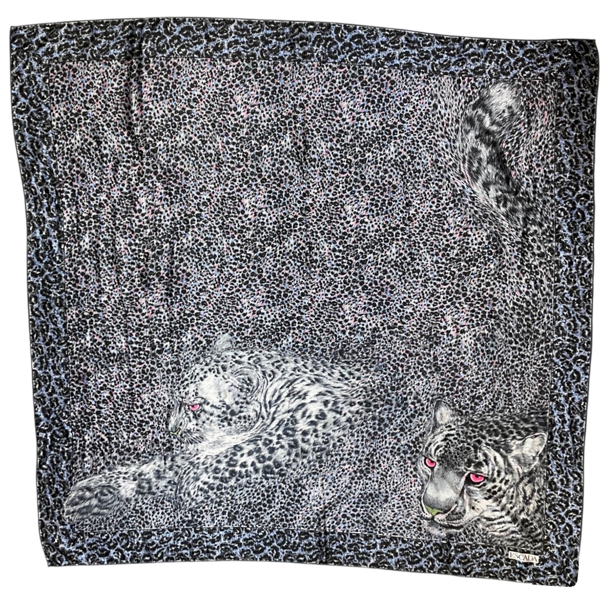 Escada Vintage Blue / Black / Pink Multi Tiger Print Large Square Silk Scarf