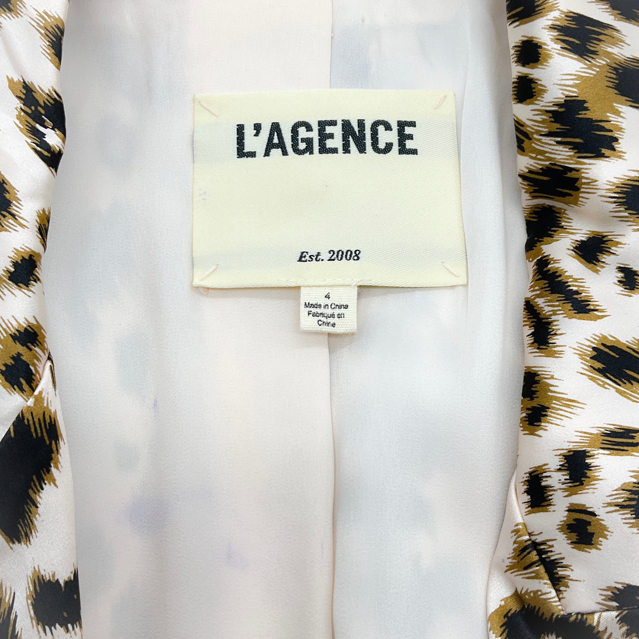 L'Agence Leopard Print Silk Taryn Double Breasted Blazer