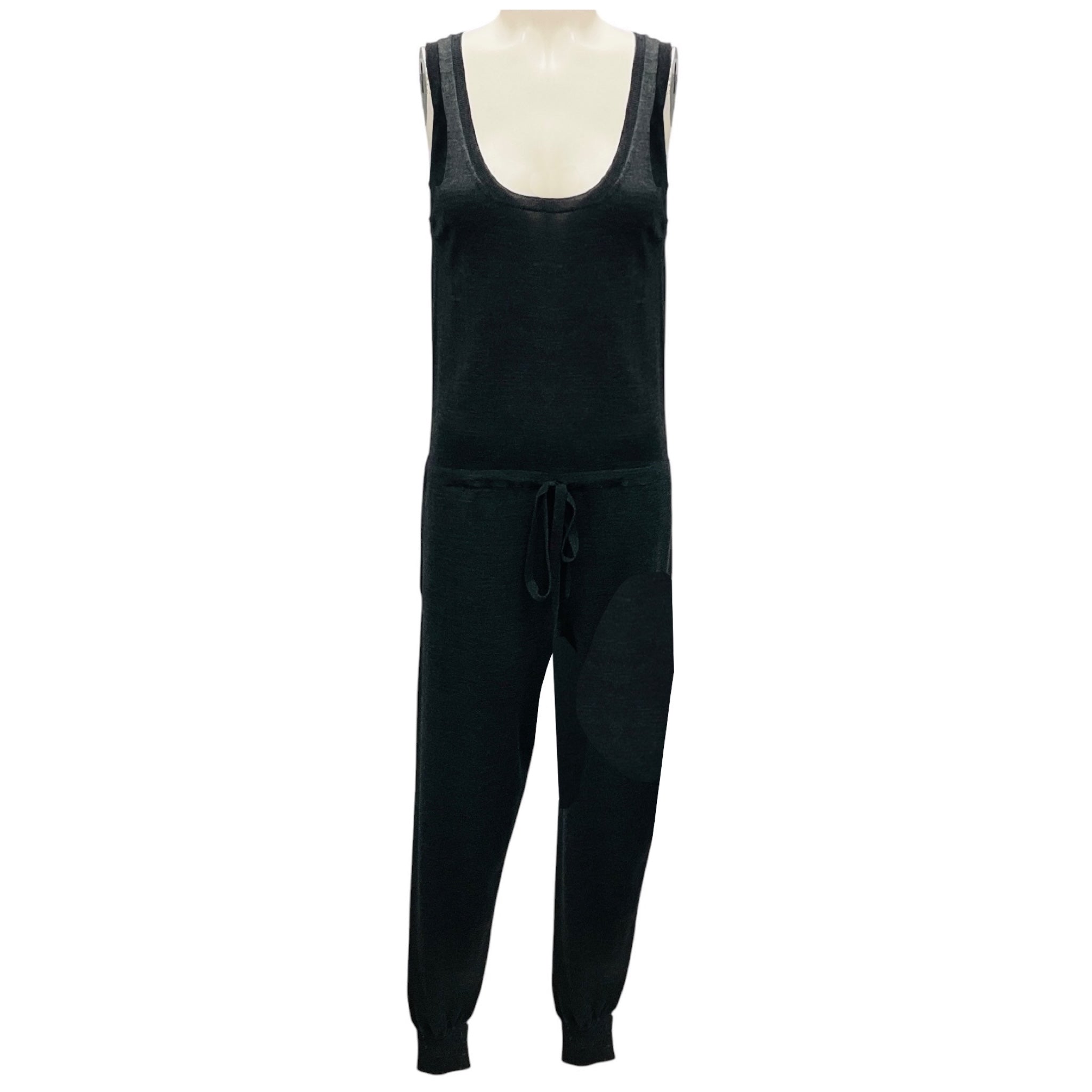 Stella McCartney Charcoal Grey Wool Knit Sleeveless Drawstring Jumpsuit