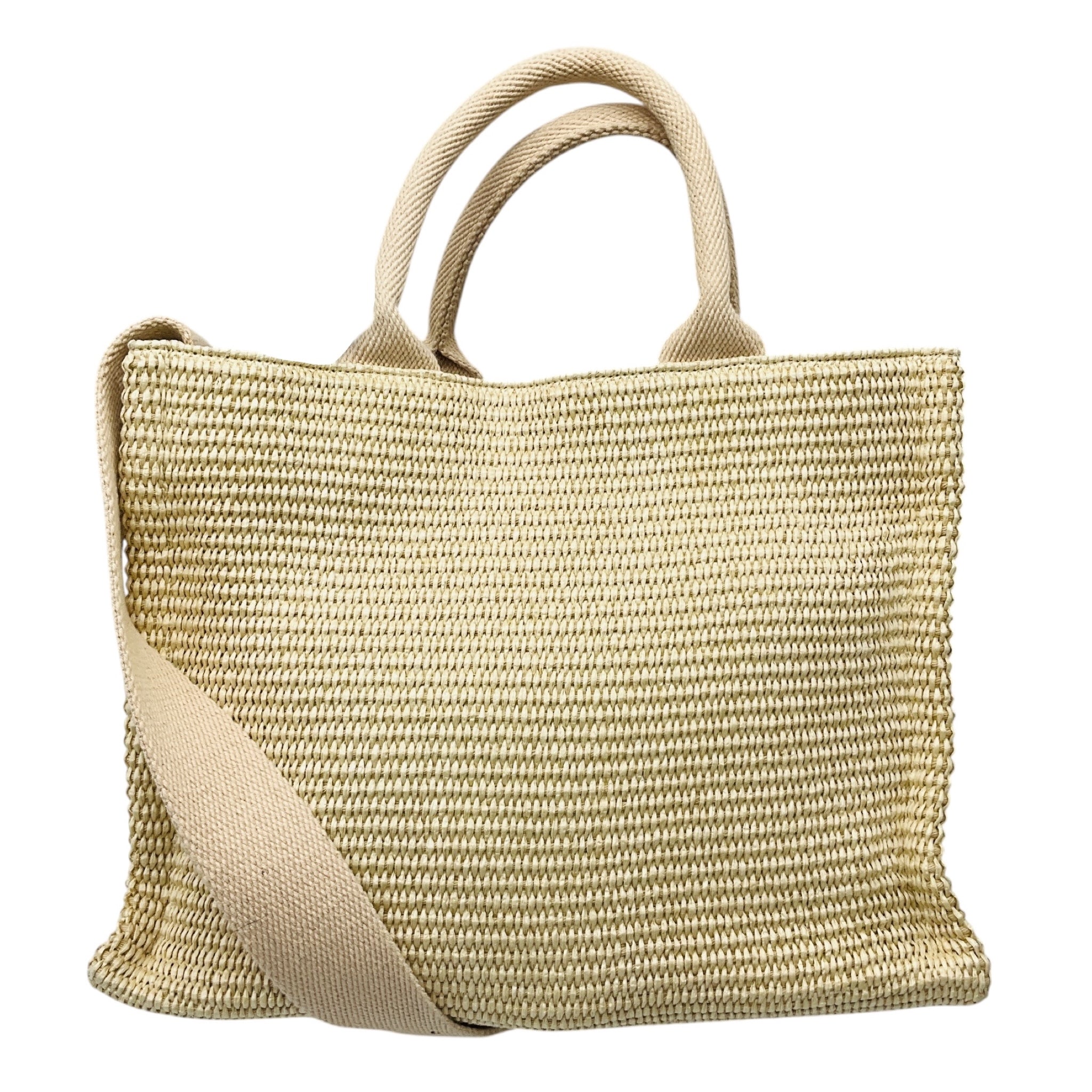 Marni Natural Woven Raffia Tote Handbag with Blue Logo