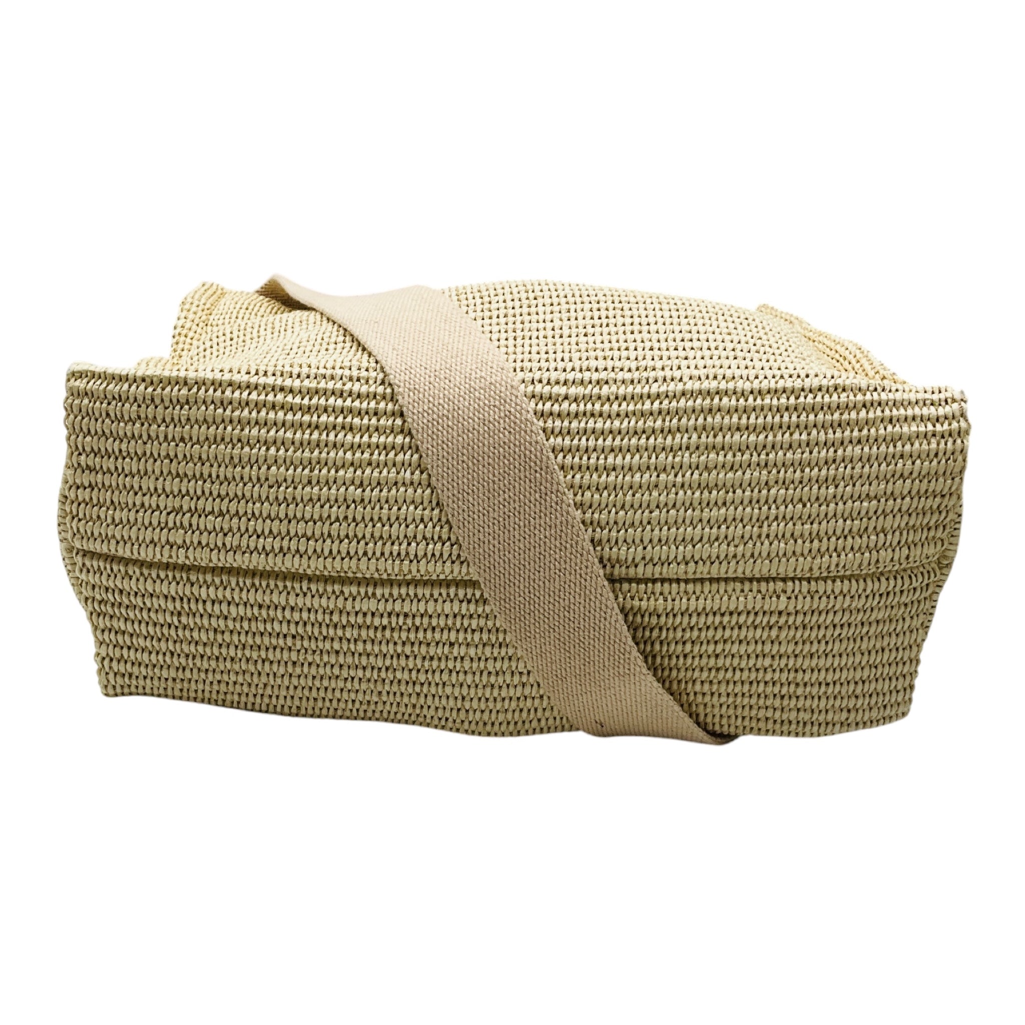 Marni Natural Woven Raffia Tote Handbag with Blue Logo