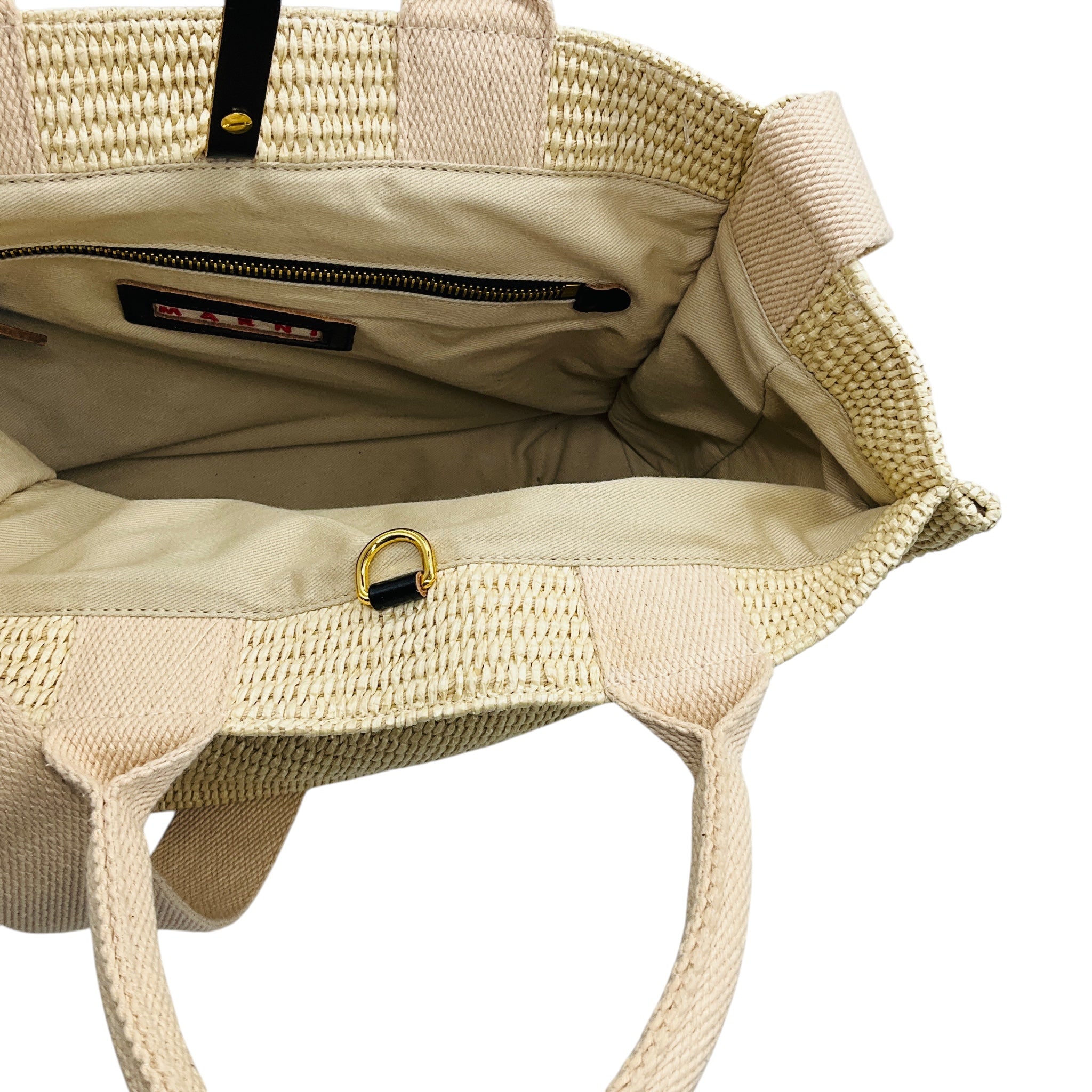 Marni Natural Woven Raffia Tote Handbag with Blue Logo