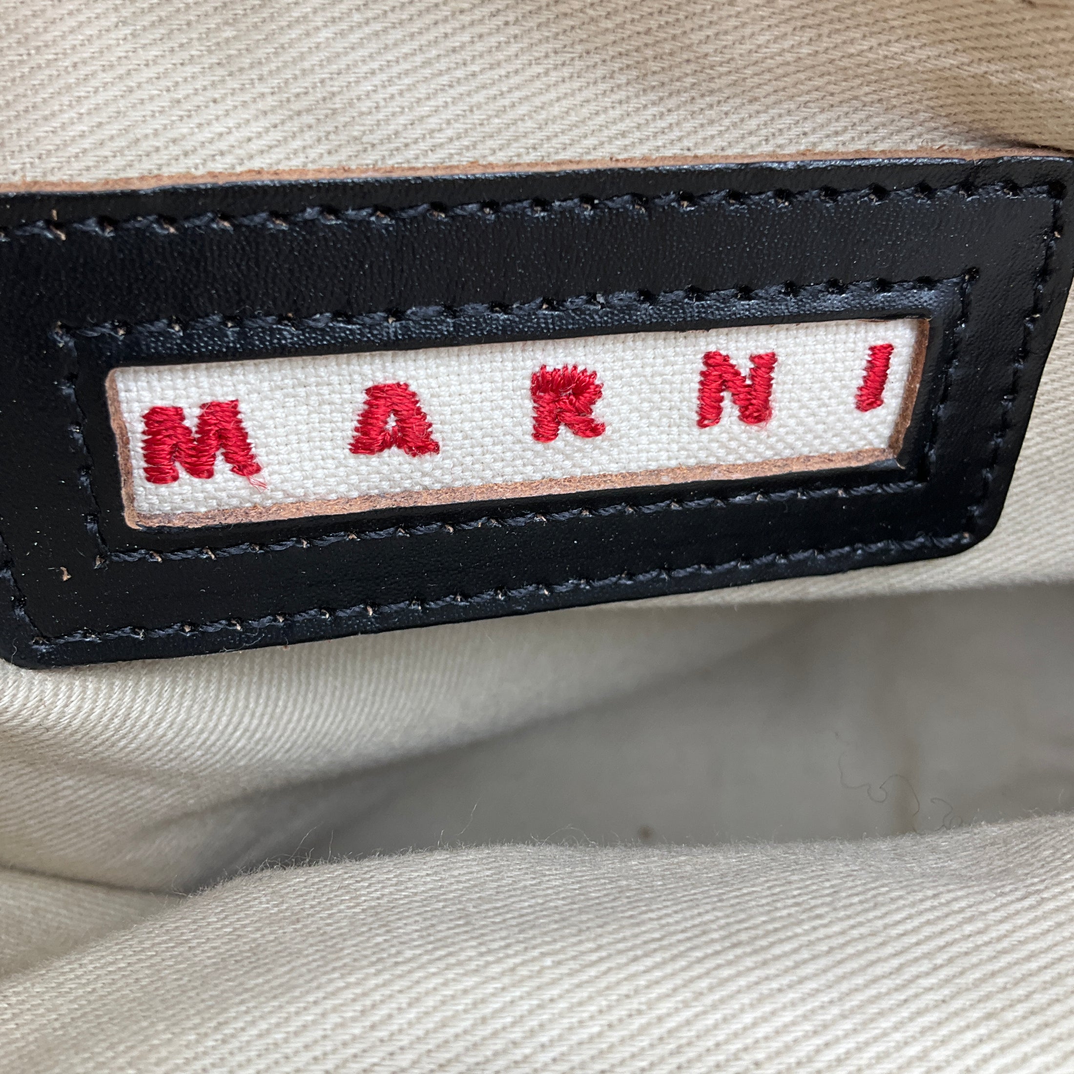 Marni Natural Woven Raffia Tote Handbag with Blue Logo