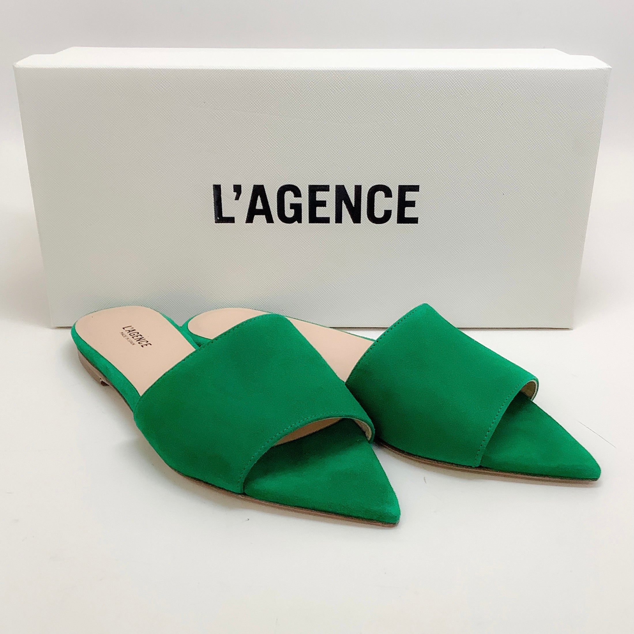 L'Agence Green Suede Serena Slide Sandals