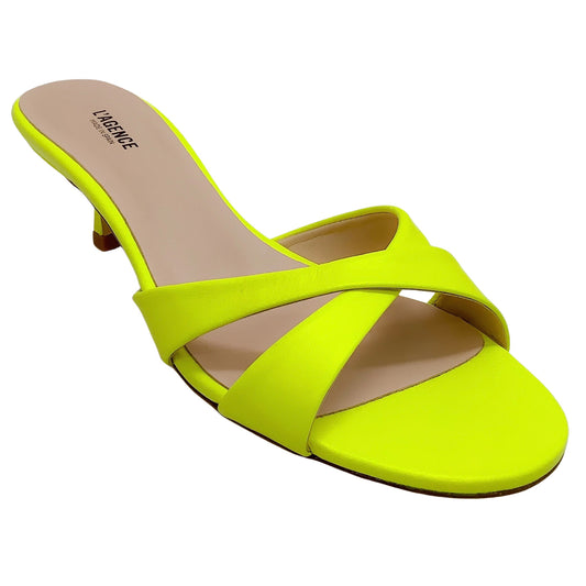 L'Agence Neon Yellow Alesia Criss Cross Slide SandalsL'Agence Neon Yellow Alesia Criss Cross Slide Sandals
