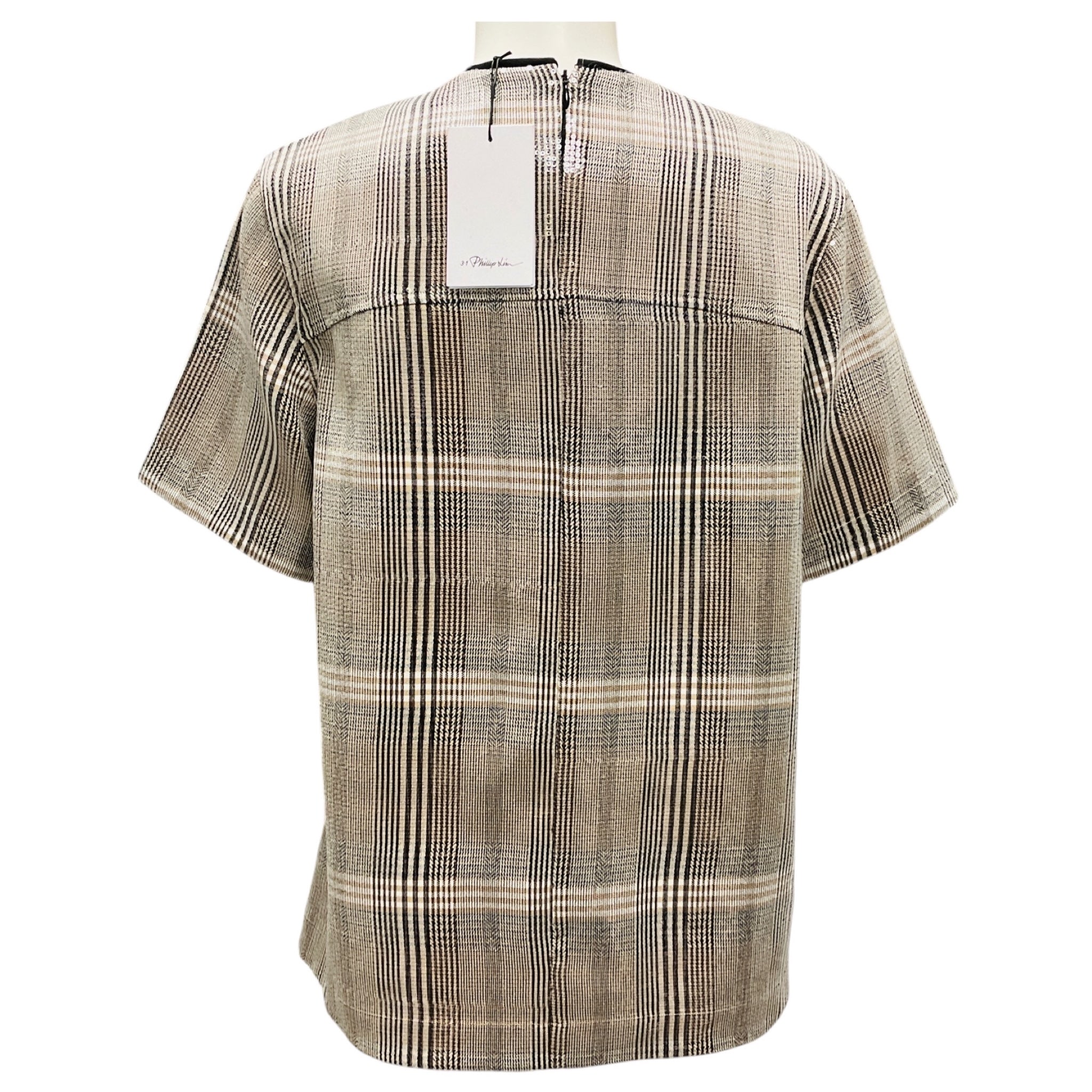 3.1 Phillip Lim Brown Multi Sequin Plaid Boxy Tee