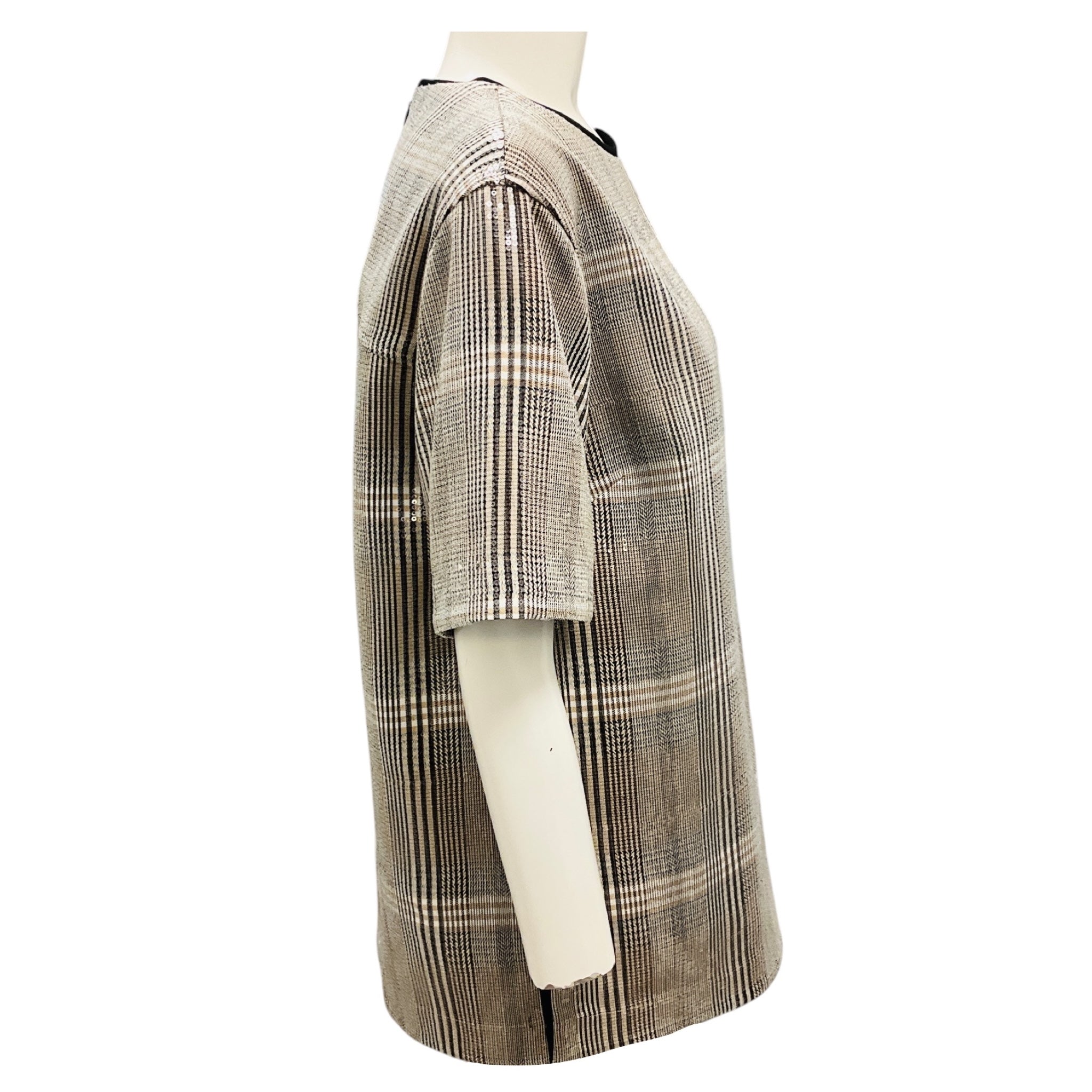 3.1 Phillip Lim Brown Multi Sequin Plaid Boxy Tee