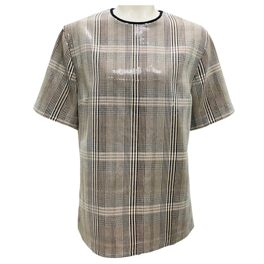 3.1 Phillip Lim Brown Multi Sequin Plaid Boxy Tee