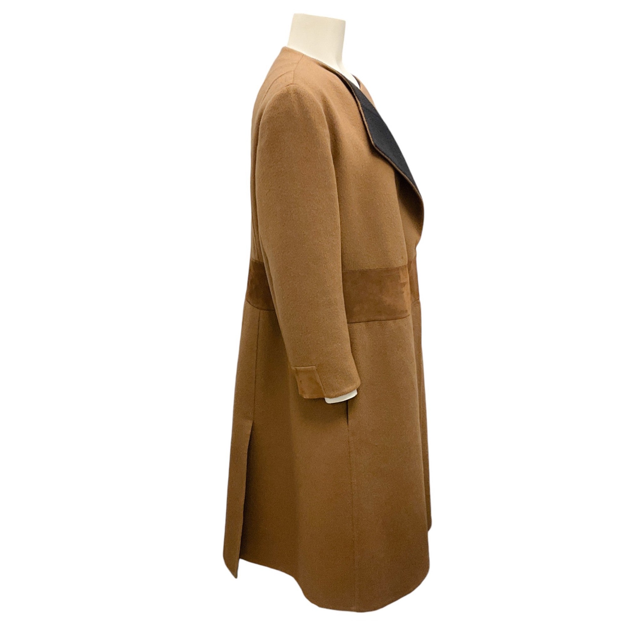 Akris Brown / Black Suede Trimmed Cashmere Coat