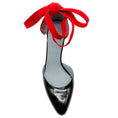 Load image into Gallery viewer, Valentino Black Patent Leather / Red Foliefoliage Embellished Ankle Tie Pumps
