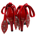 Load image into Gallery viewer, Valentino Black Patent Leather / Red Foliefoliage Embellished Ankle Tie Pumps
