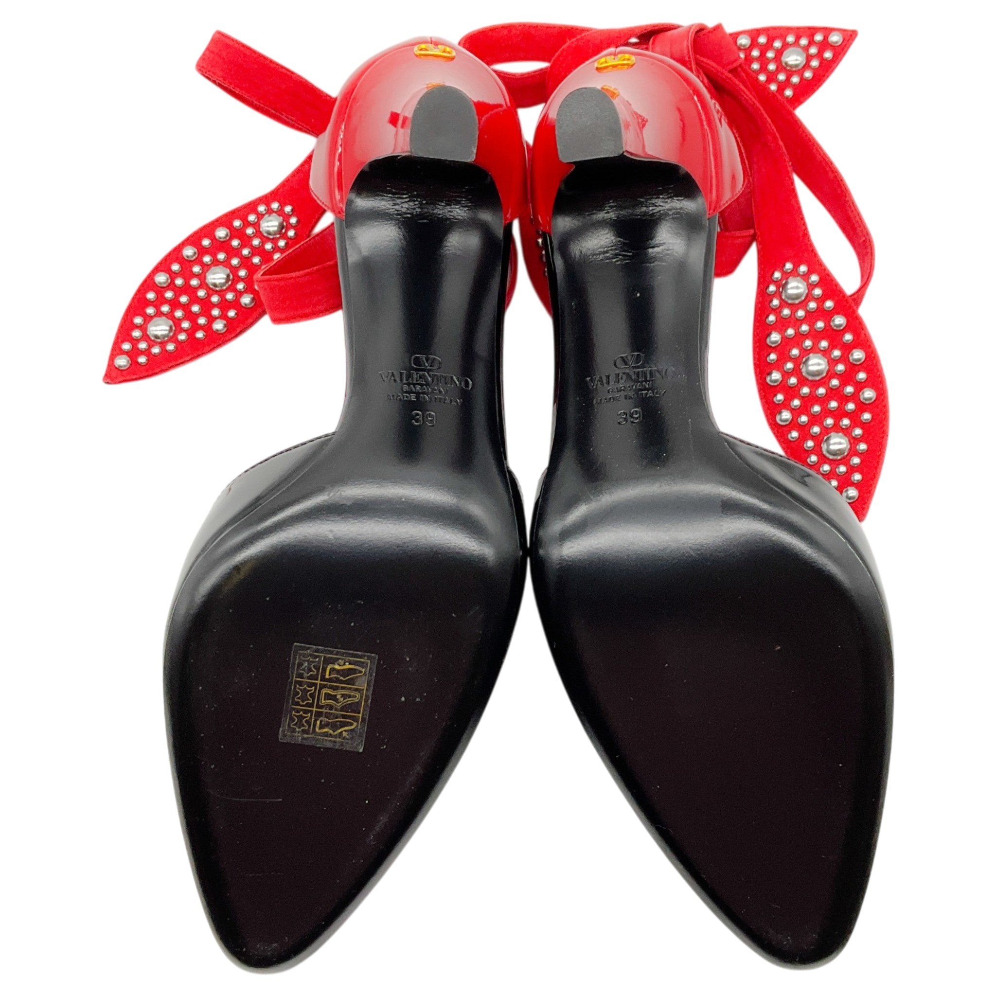 Valentino Black Patent Leather / Red Foliefoliage Embellished Ankle Tie Pumps