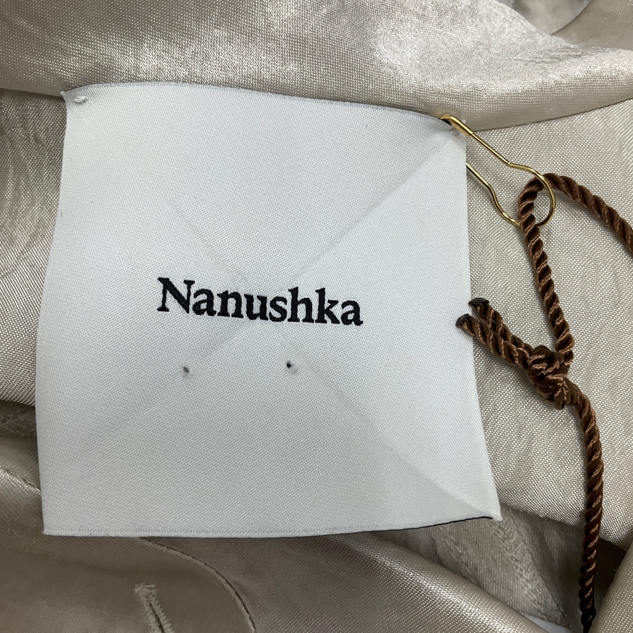 Nanushka Ecru Janyn Crinkled Satin Slim Fit Cropped Shirt