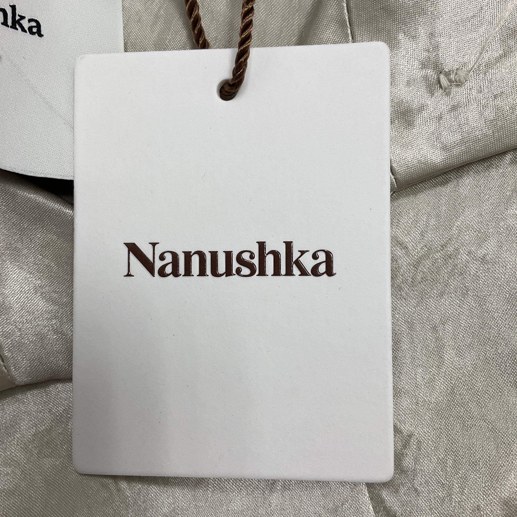 Nanushka Ecru Janyn Crinkled Satin Slim Fit Cropped Shirt