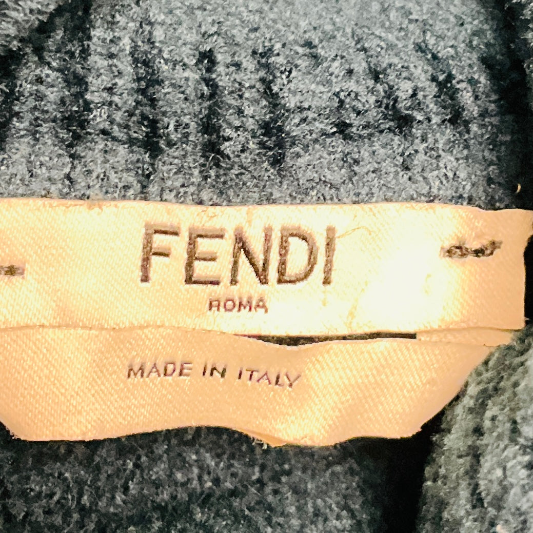 Fendi Dark Teal FF Zucca Logo Pattern Mohair and Wool Knit Turtleneck Sweater