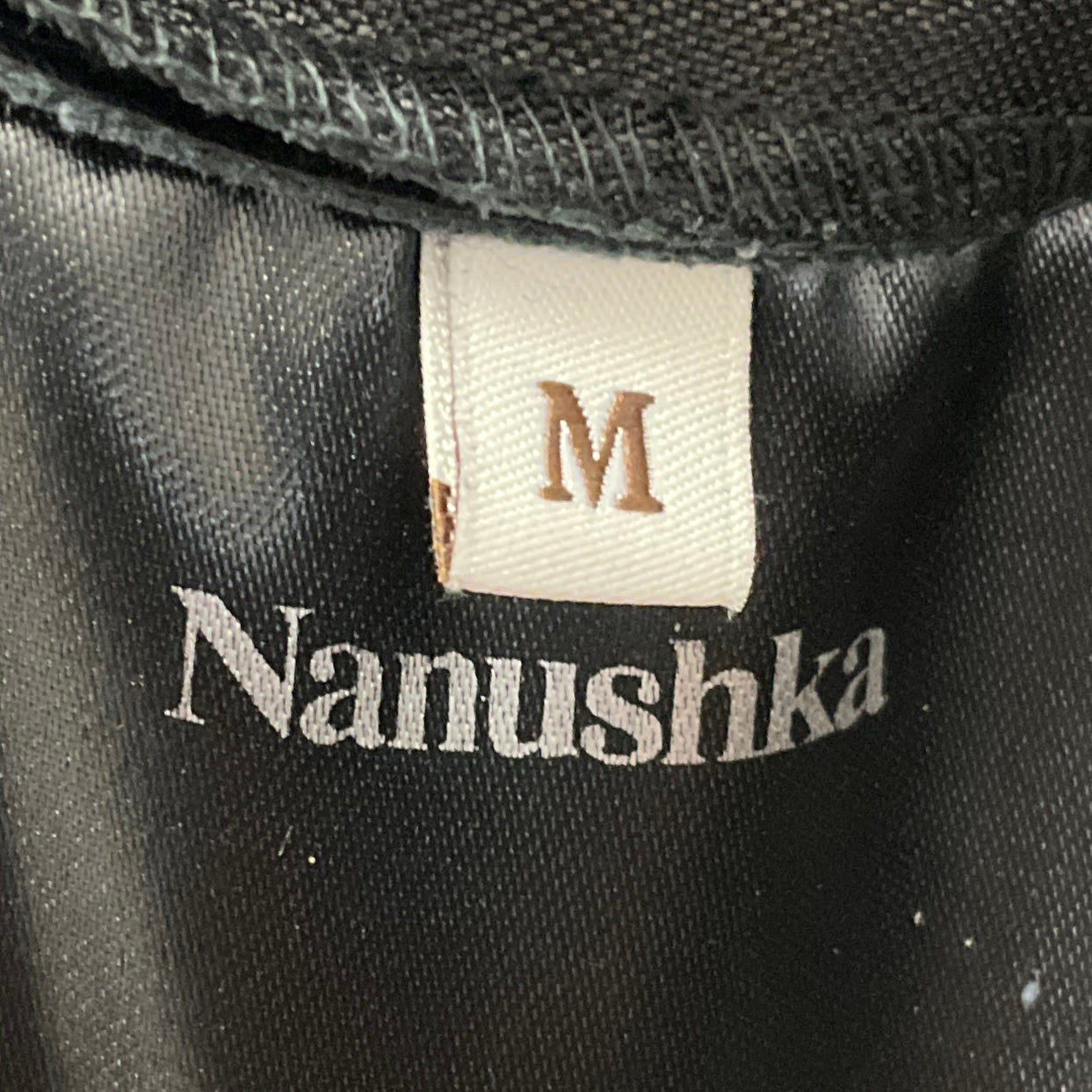 Nanushka Black Regenerated Leather Barrel Leg Pants with D-Ring Belt and Horizonal Seam