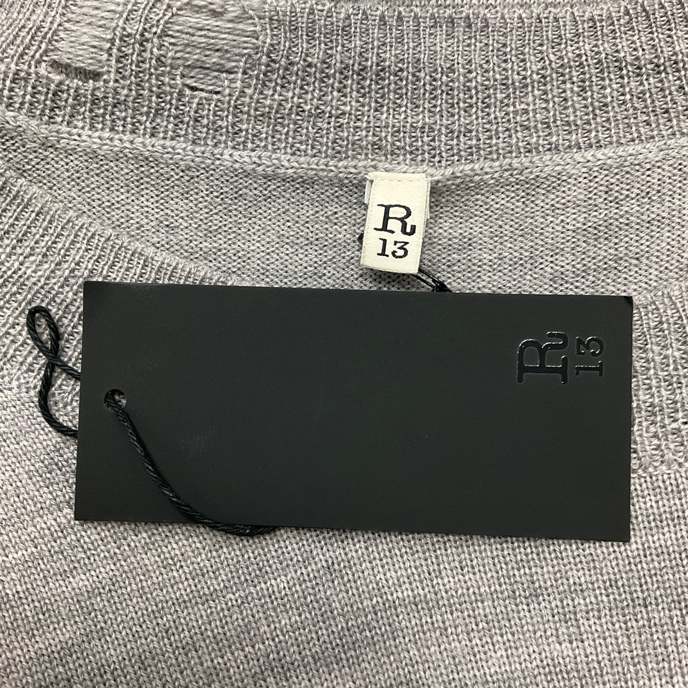 R13 Light Heather Grey Distressed Cropped Oversized Pullover