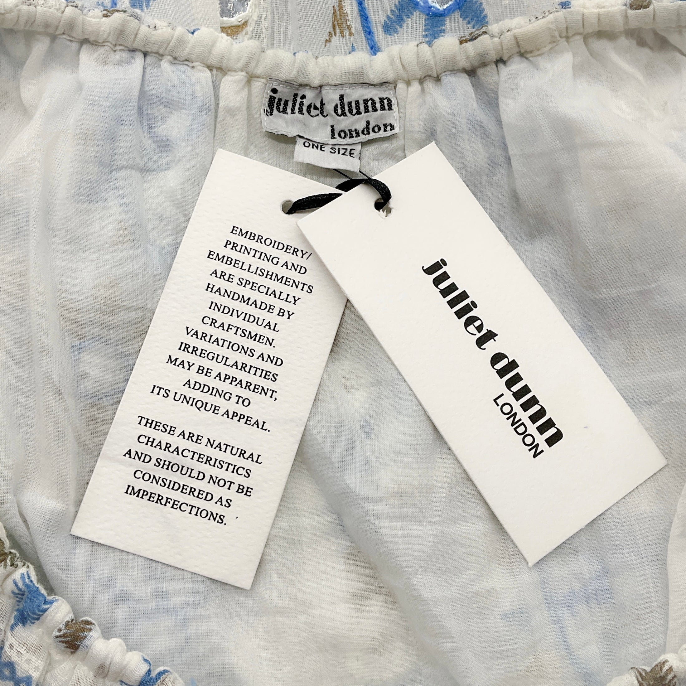 Juliet Dunn White / Blue Embroidered Floral Midi Dress