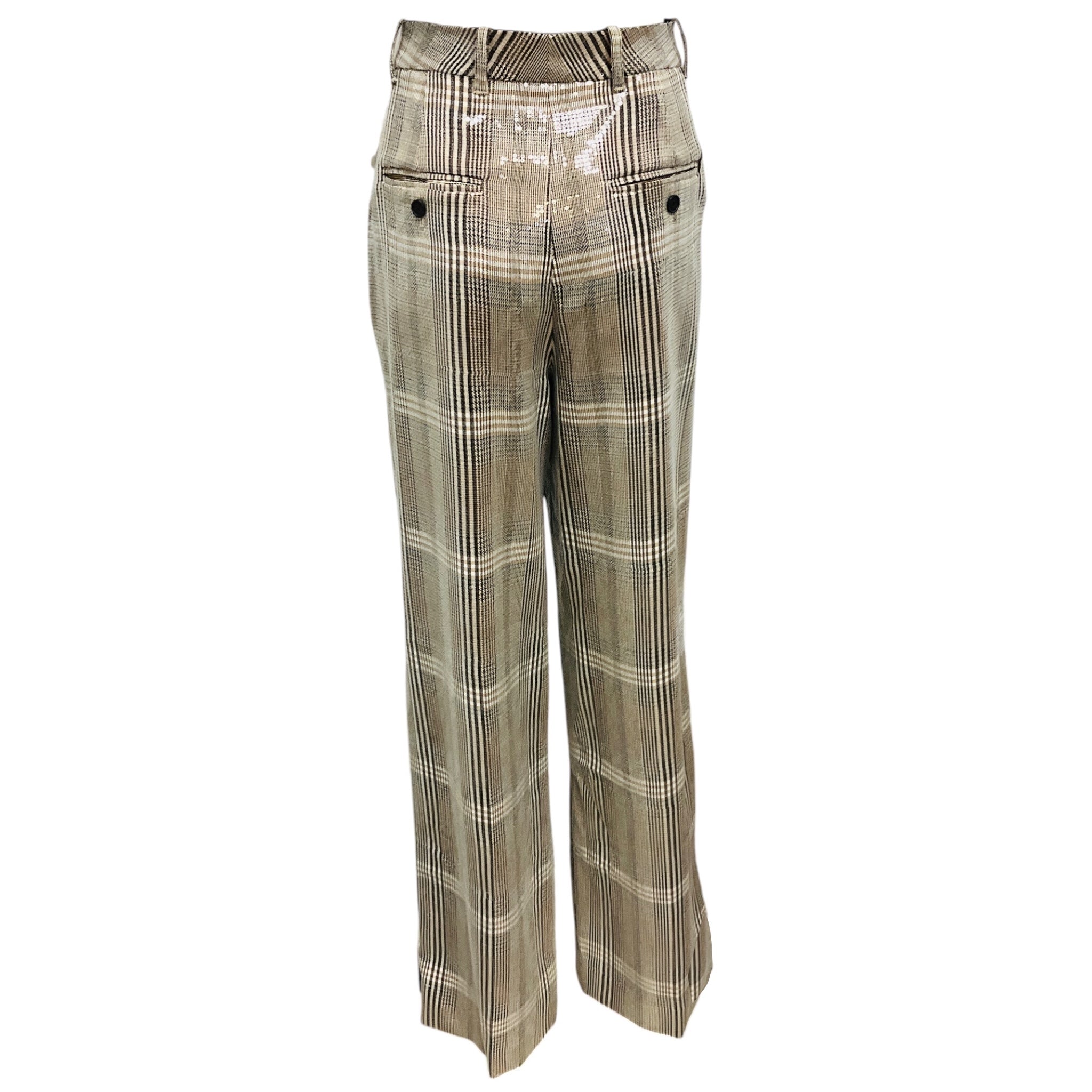 3.1 Phillip Lim Brown Multi Sequin Plaid Wide Leg Trouser