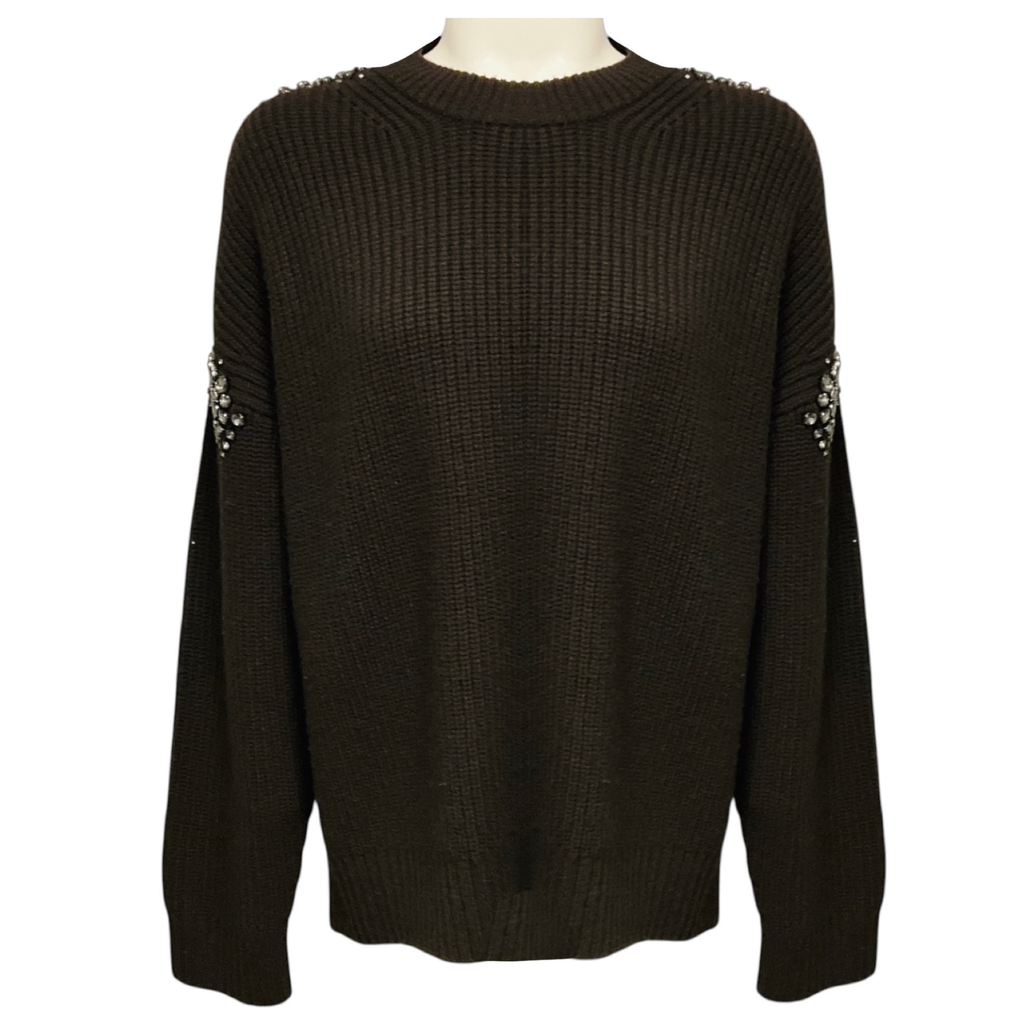 A.L.C. Brown Lennox Embellished Merino Wool Knit Sweater