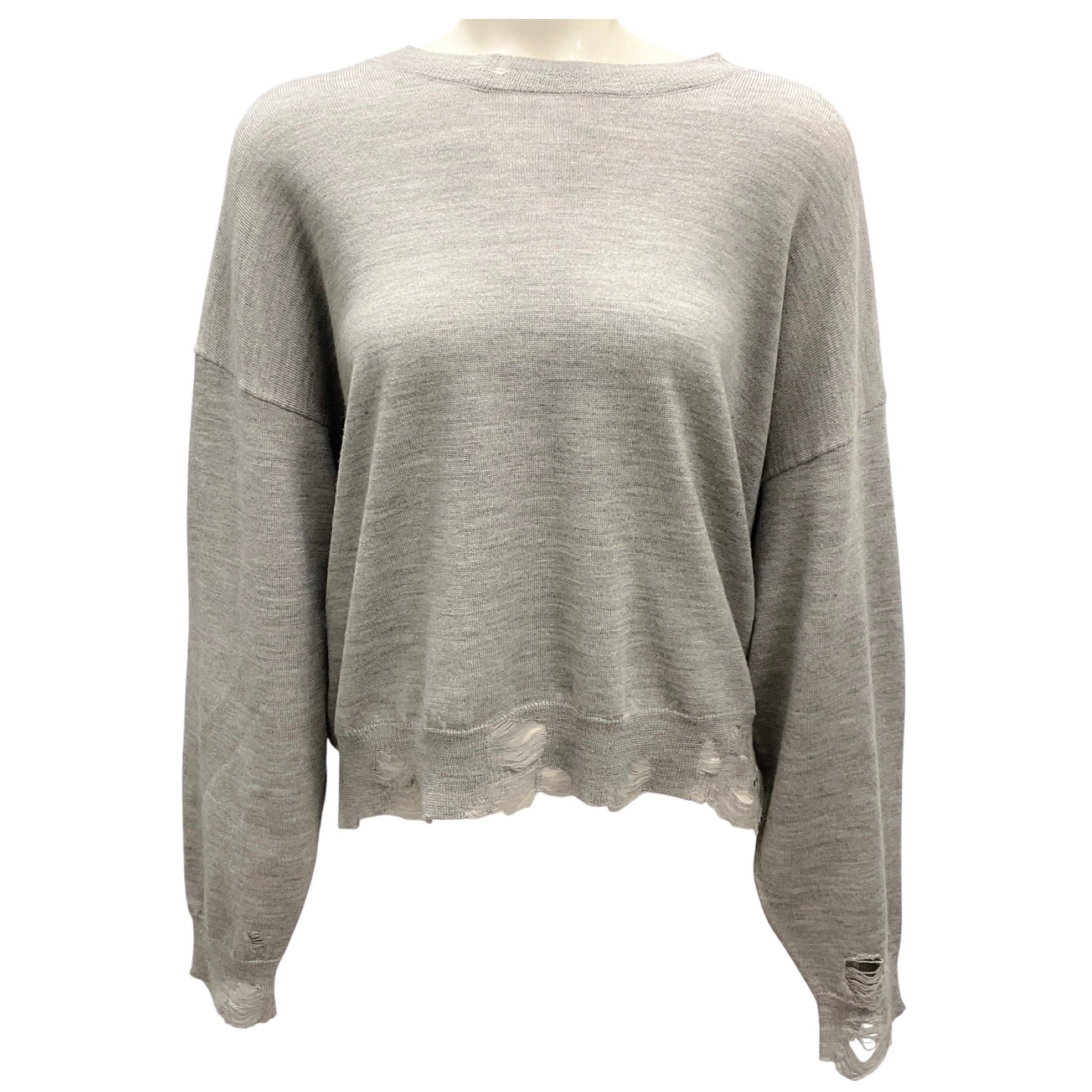 R13 Light Heather Grey Distressed Cropped Oversized Pullover