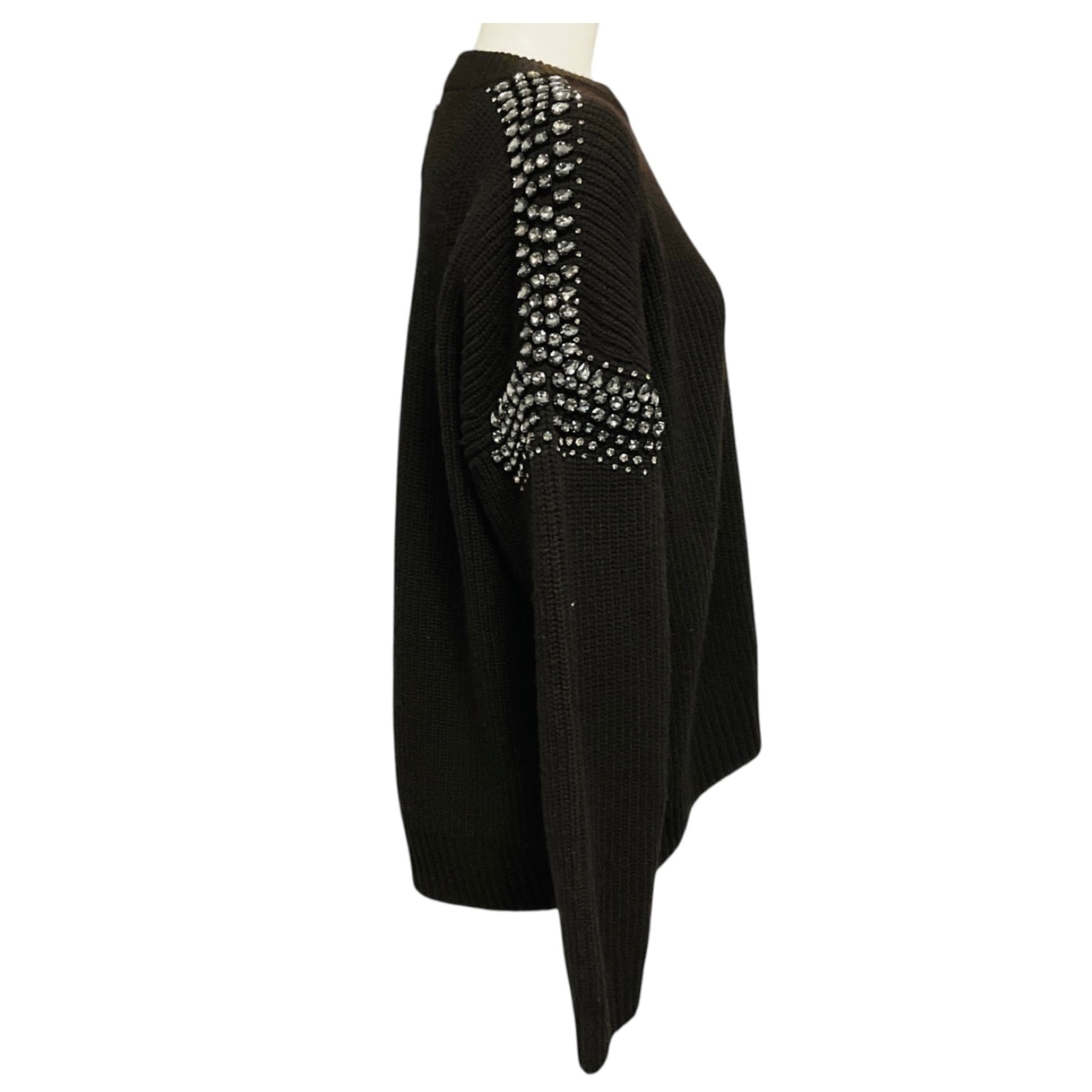 A.L.C. Brown Lennox Embellished Merino Wool Knit Sweater