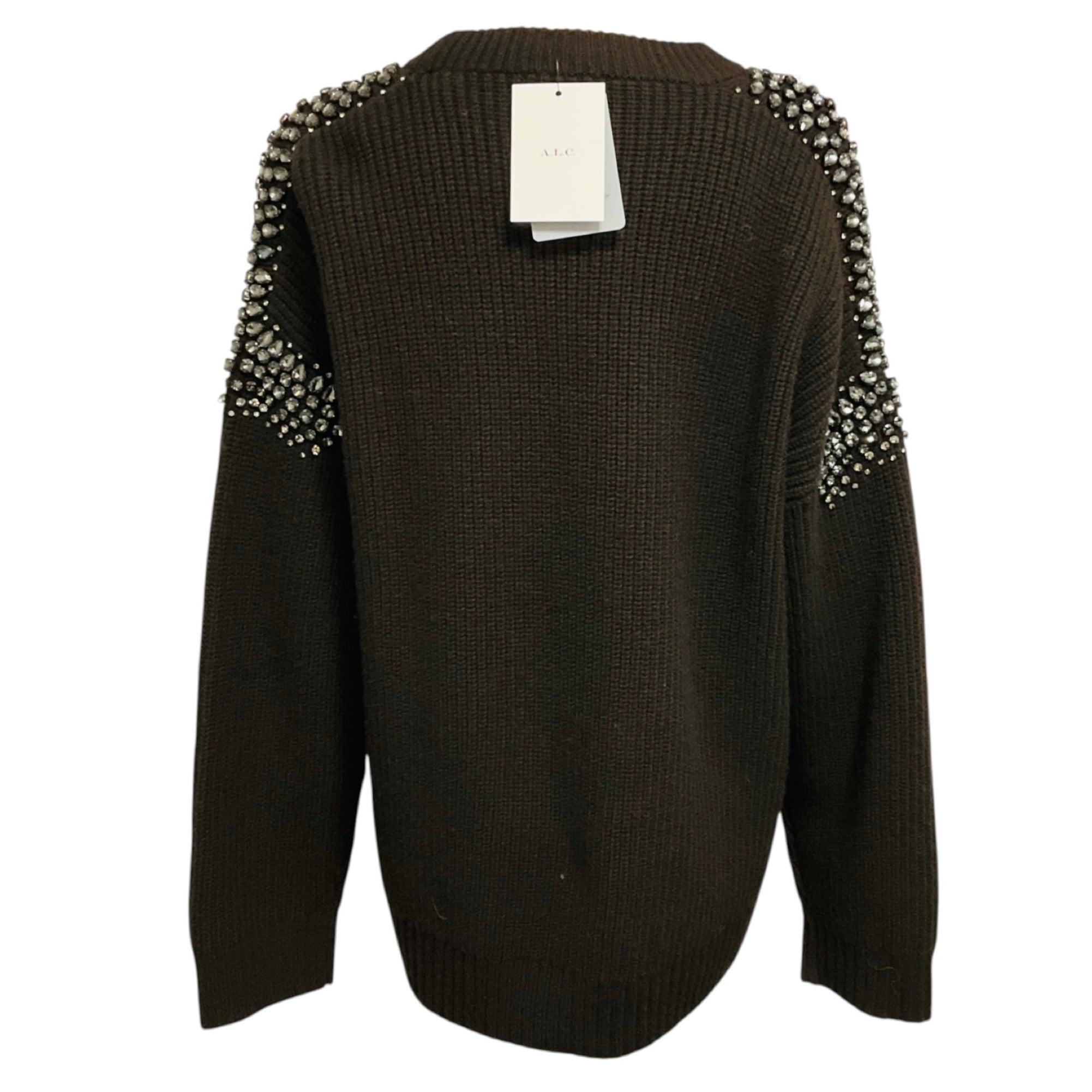 A.L.C. Brown Lennox Embellished Merino Wool Knit Sweater