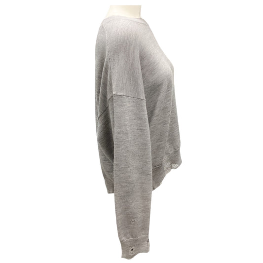 R13 Light Heather Grey Distressed Cropped Oversized Pullover