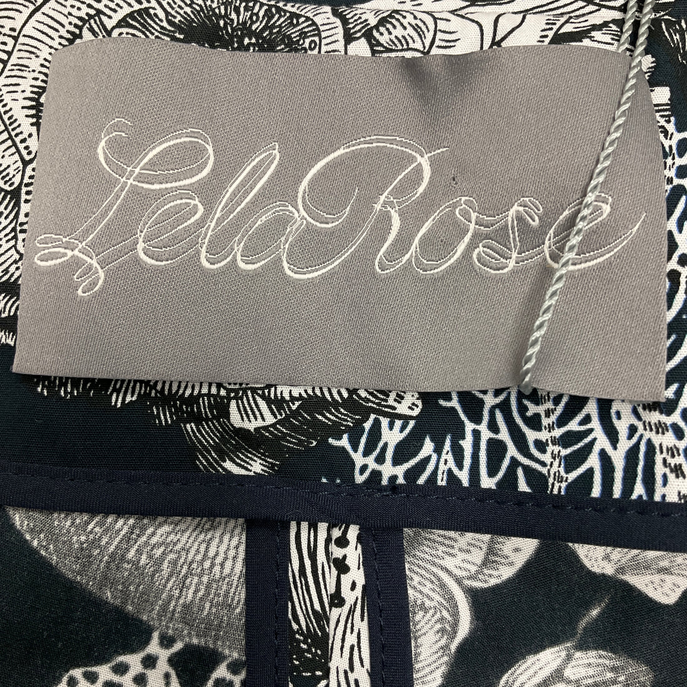 Lela Rose Navy Floral Printed Open Neck Shirt Dress