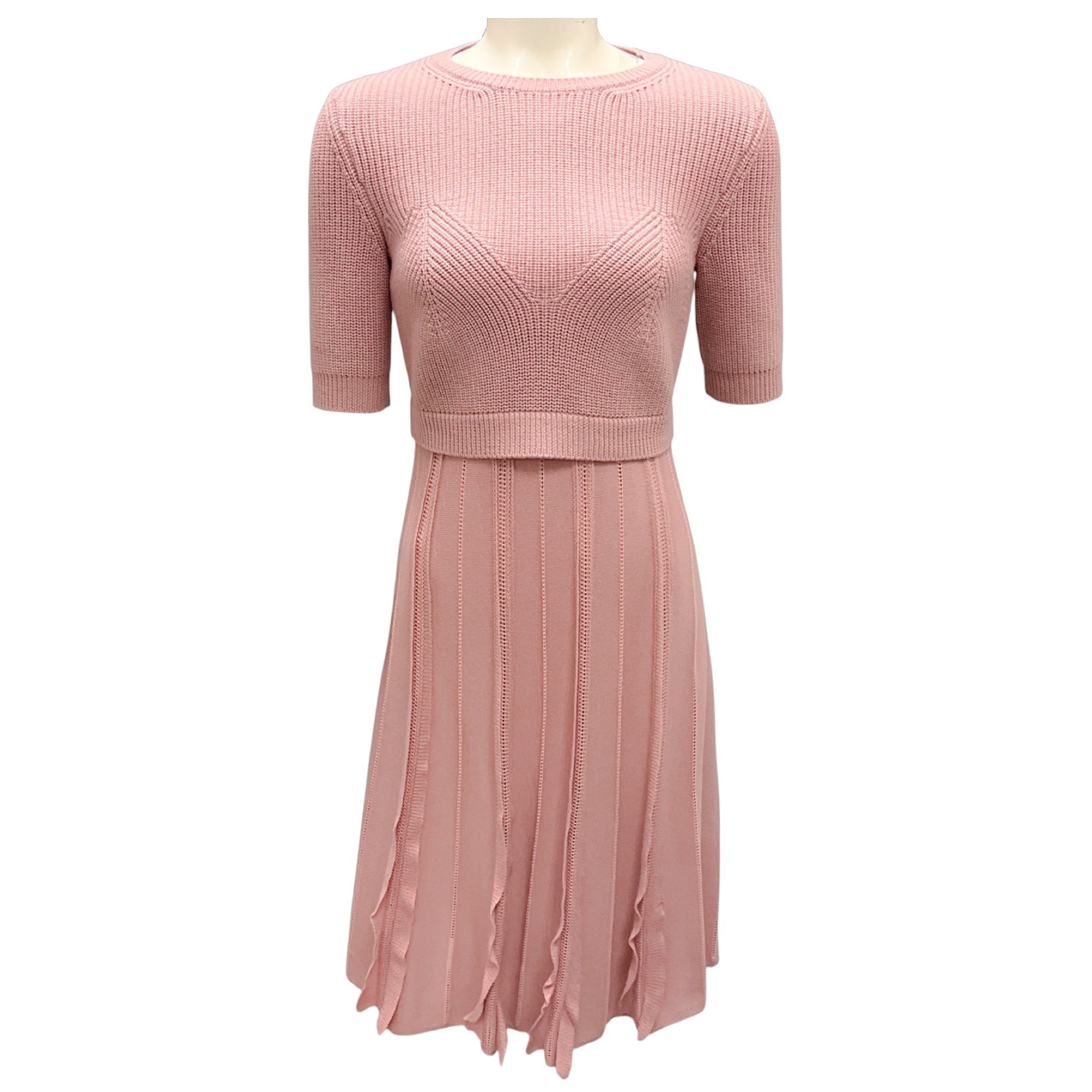Valentino Blush Pink Short Sleeved Wool Knit Dress