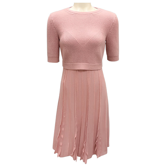 Valentino Blush Pink Short Sleeved Wool Knit Dress