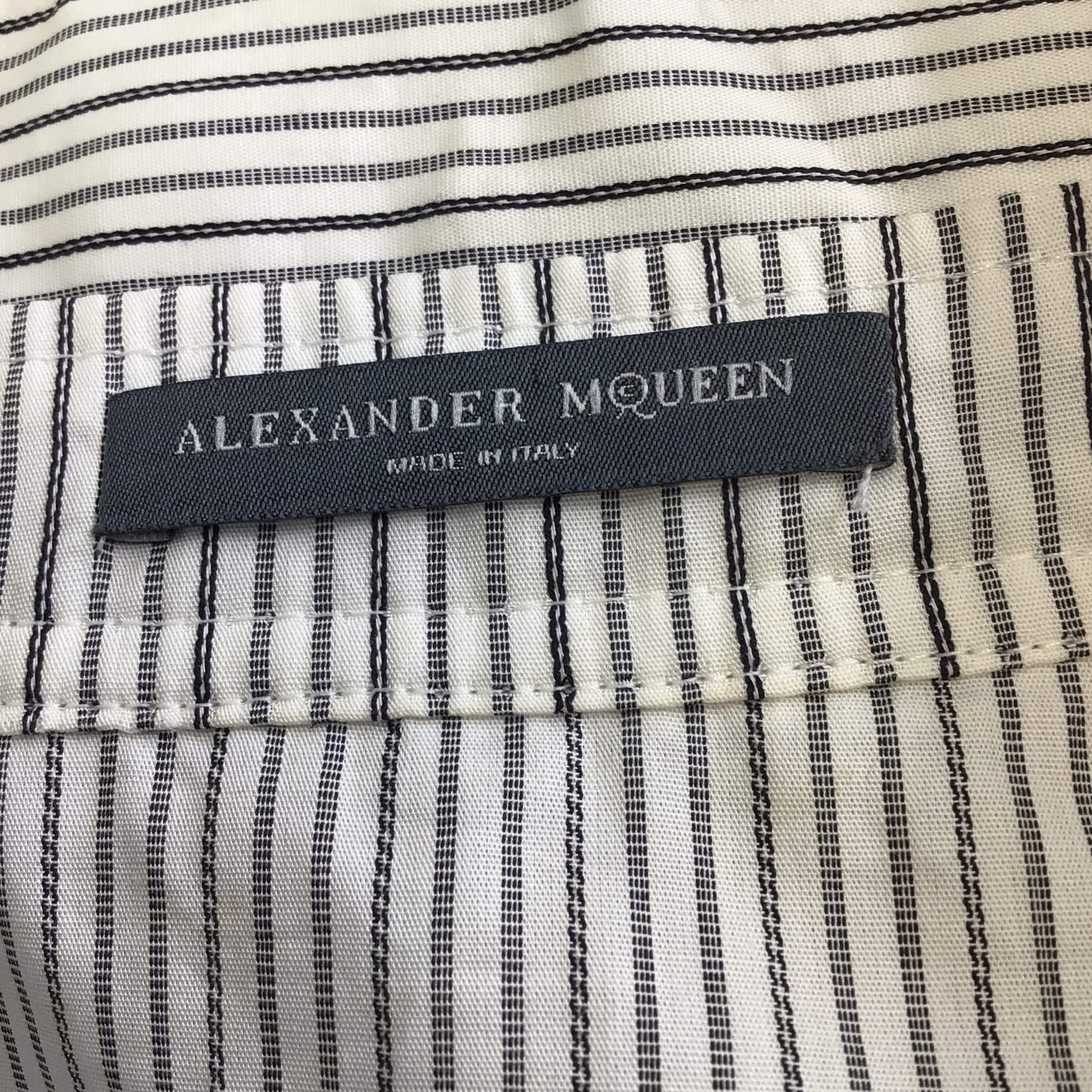 Alexander McQueen White / Black Striped Short Sleeved Cotton Button-down Blouse