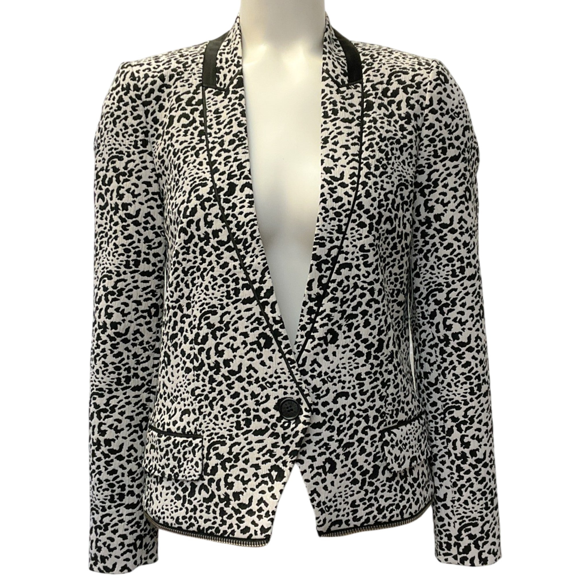 Zadig & Voltaire Black / White Leopard Print Deluxe Vegam Leo Jacquard Blazer
