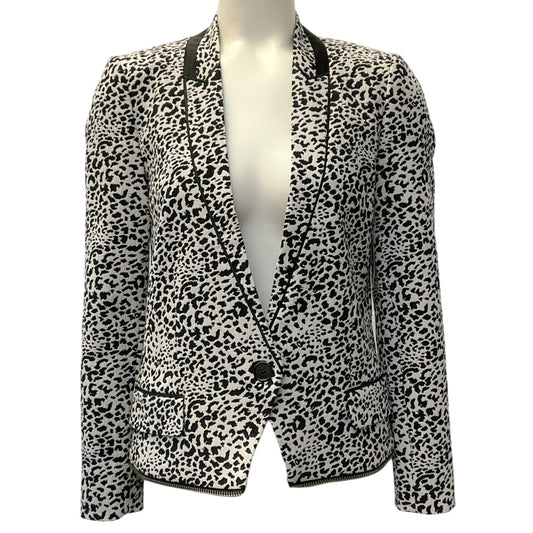 Zadig & Voltaire Black / White Leopard Print Deluxe Vegam Leo Jacquard Blazer
