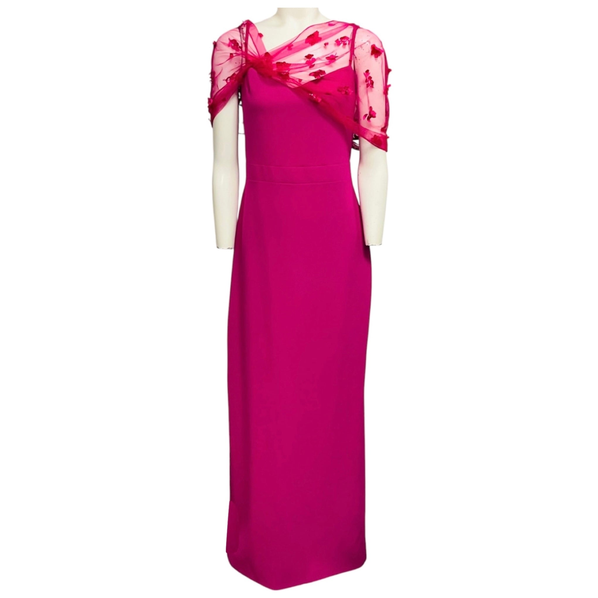 Theia Zinnia Pink Sophia Beaded Shawl Gown