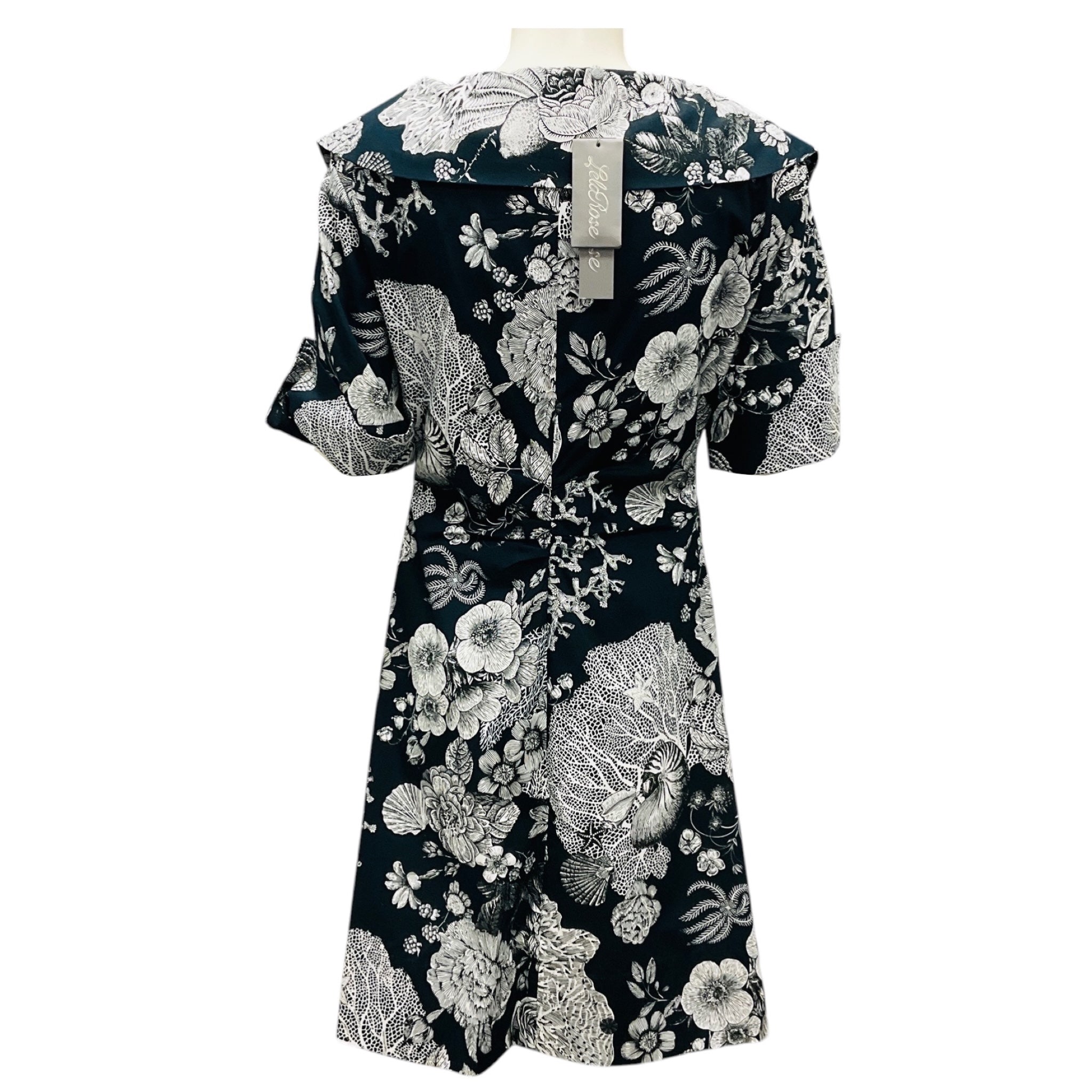 Lela Rose Navy Floral Printed Open Neck Shirt Dress