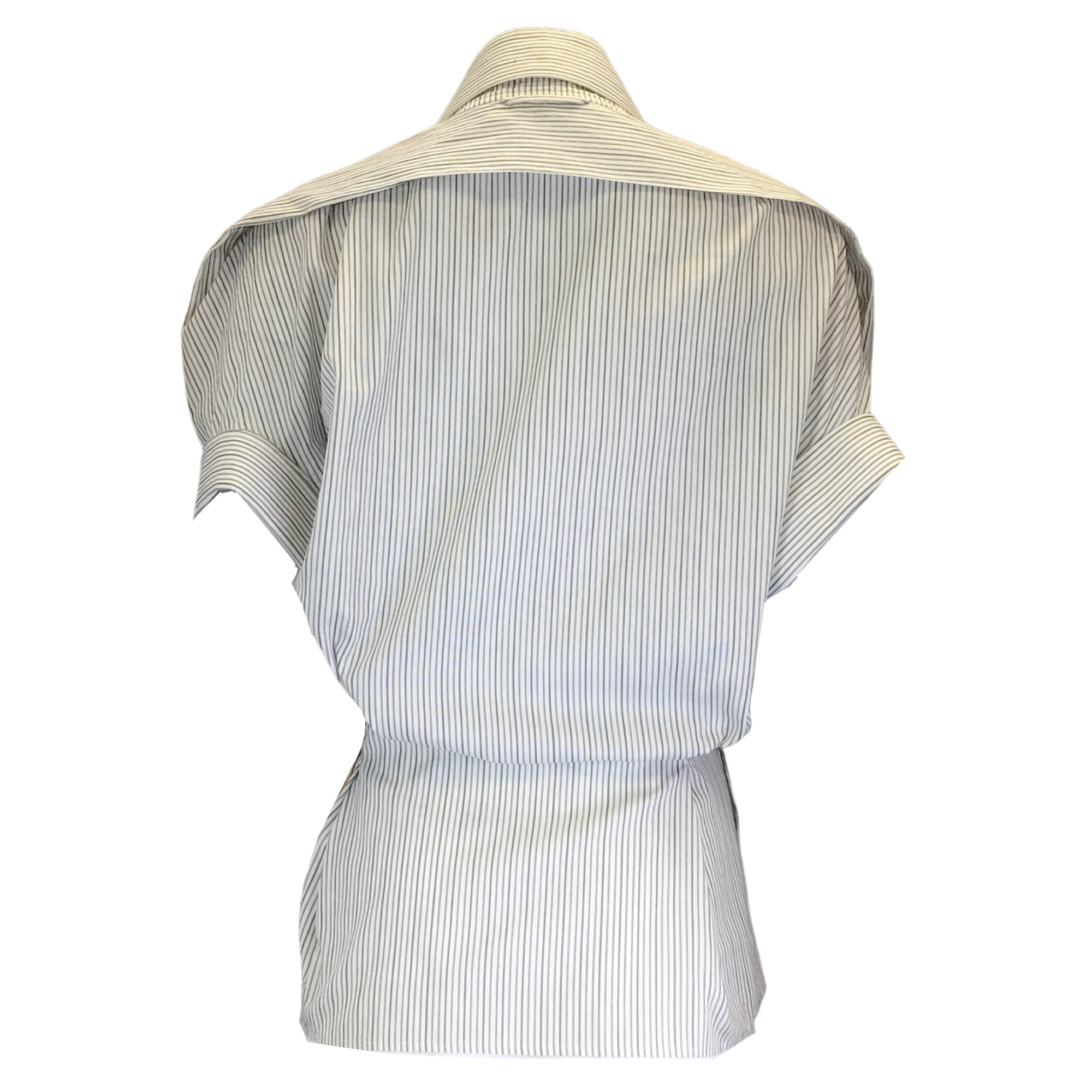 Alexander McQueen White / Black Striped Short Sleeved Cotton Button-down Blouse