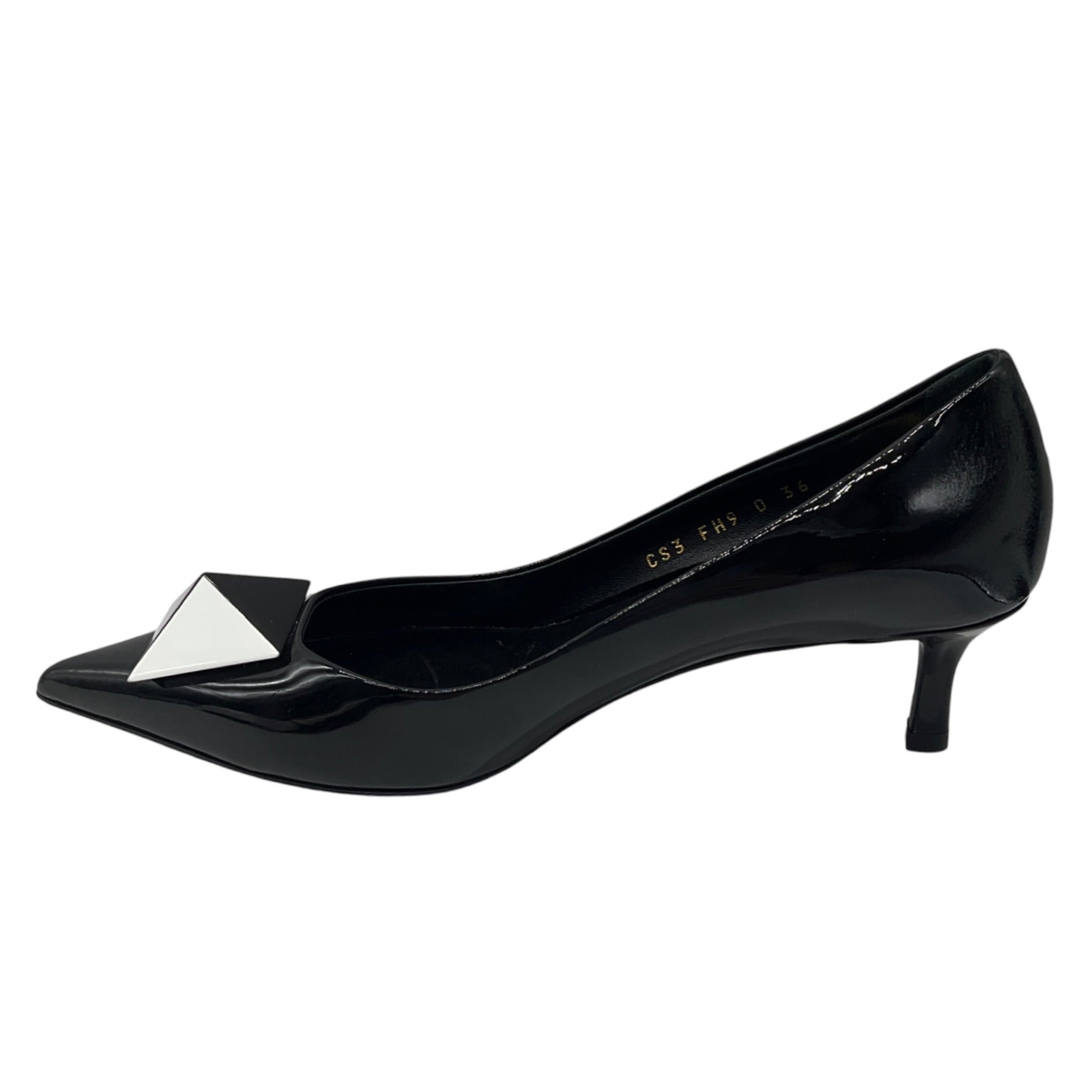 Valentino Black / White 50mm One Stud Patent Leather Pumps
