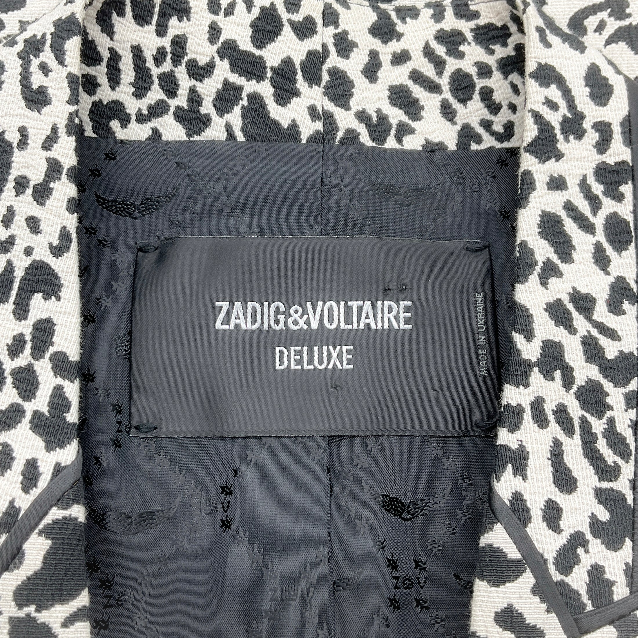 Zadig & Voltaire Black / White Leopard Print Deluxe Vegam Leo Jacquard Blazer